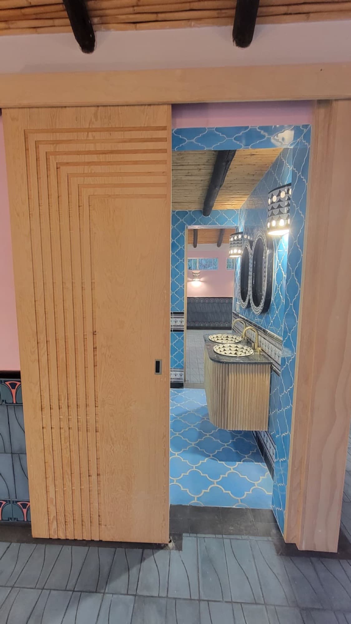 A newly built door in the remodeled first unit at Queerhaven