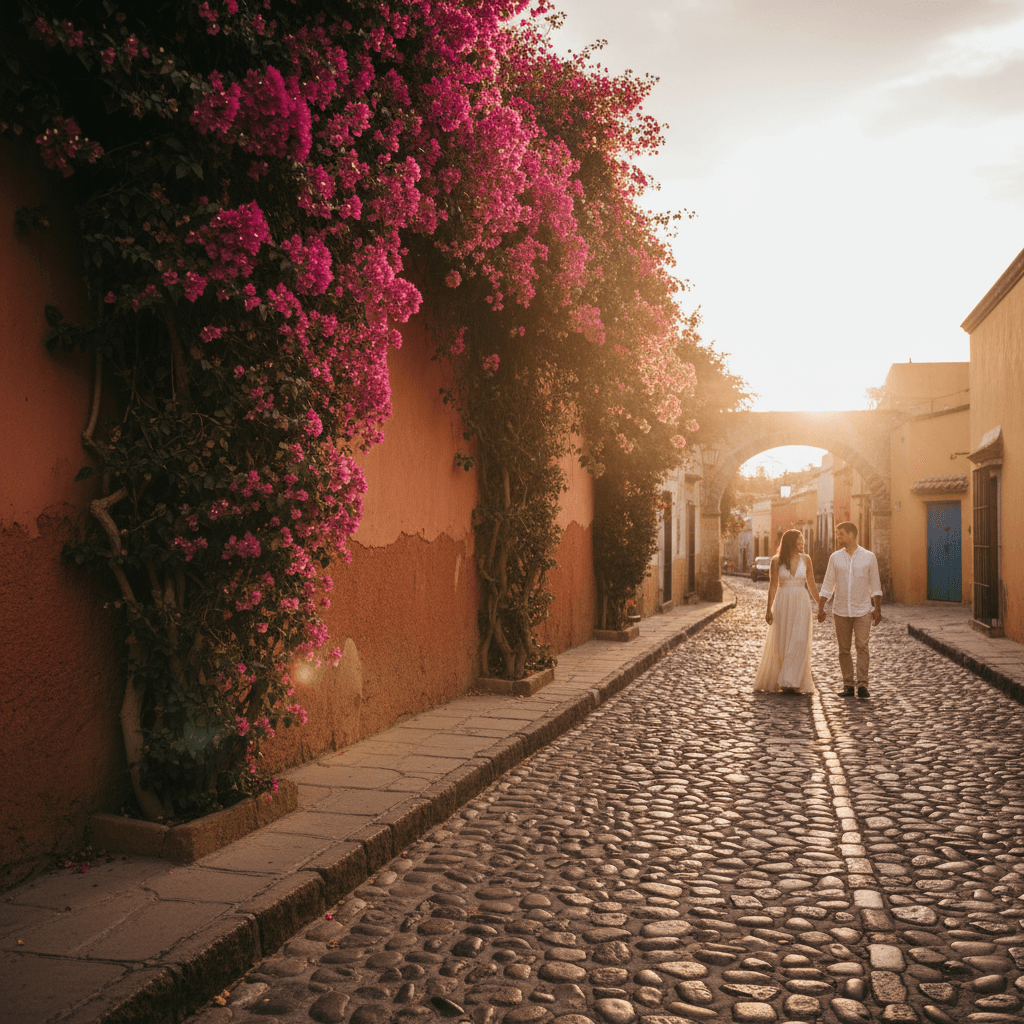 San Miguel de Allende street at golden hour