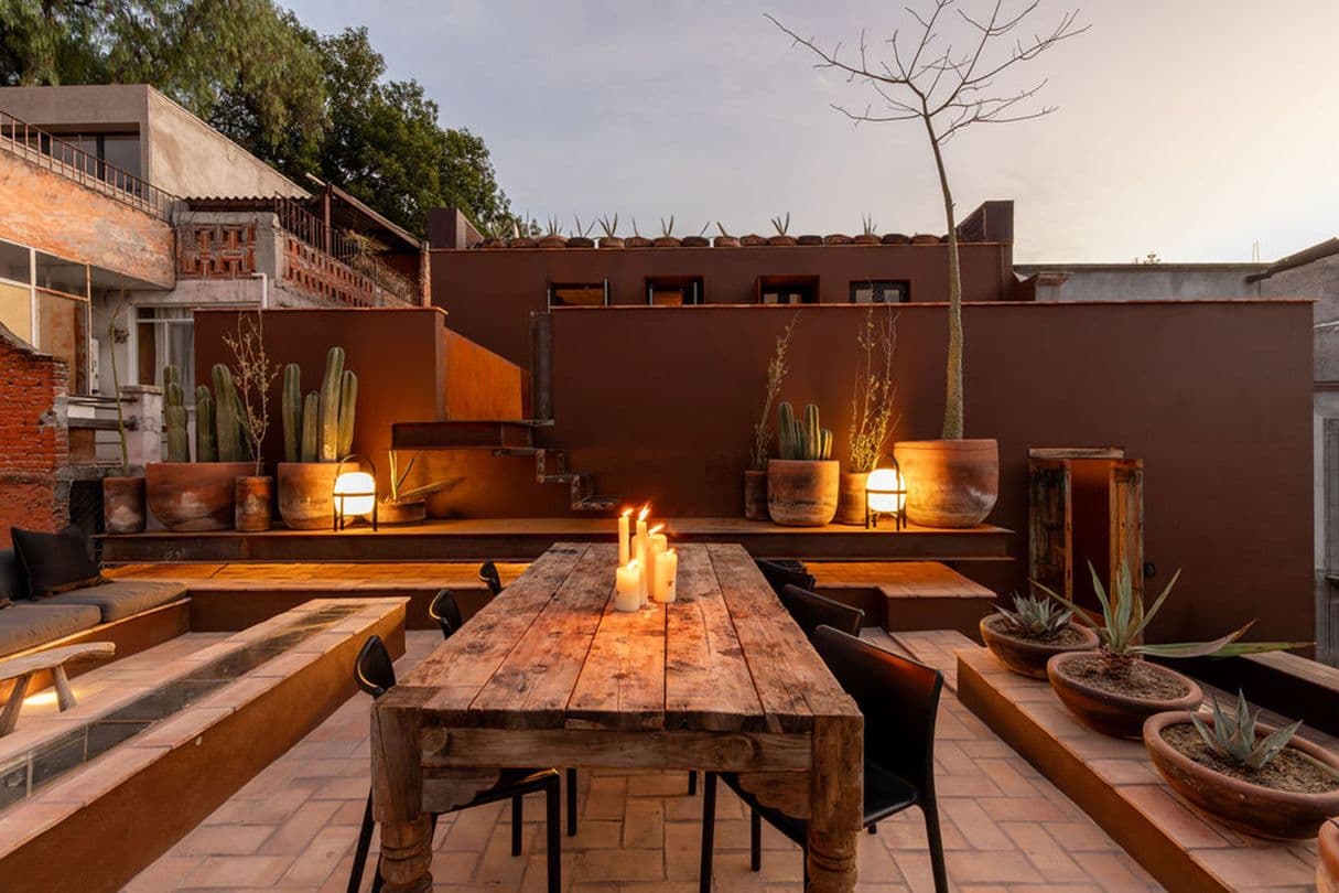 Casa Bomboti — Centro, San Miguel de Allende — photo 21 — enchanting terracotta courtyard oasis, sunset ambiance