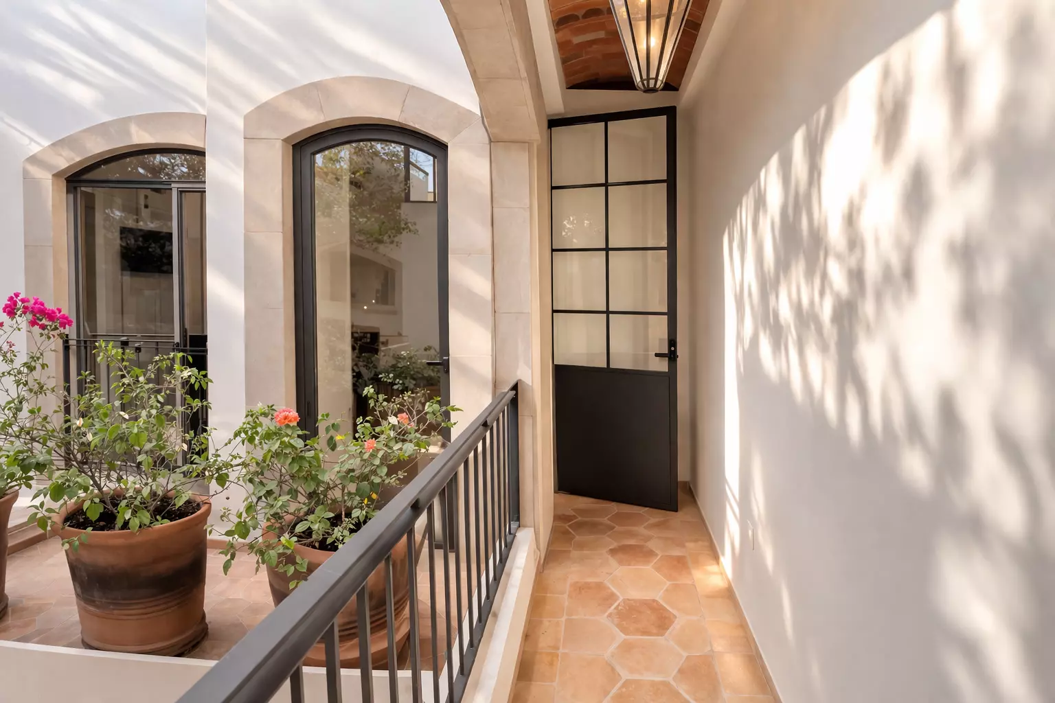 Casa Tranquila — Guadalupe, San Miguel de Allende — photo 20 — elegant covered corridor, dappled sunlight