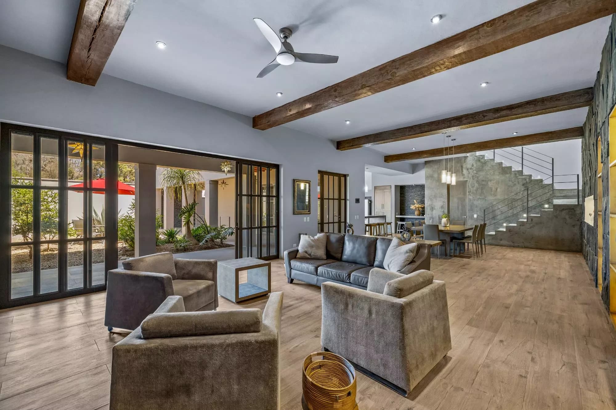 Casa San Uriel — El Paraiso, San Miguel de Allende — photo 2 — soaring beams, radiant modern living space