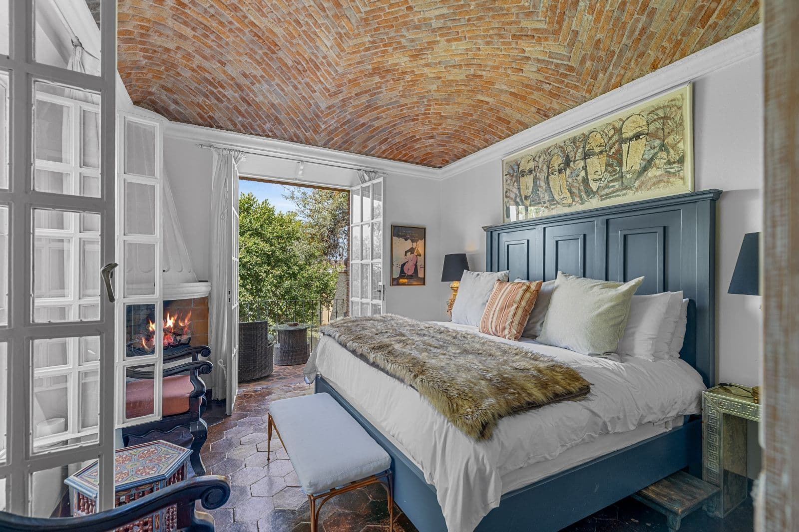 Casa de La Soñadora — Centro, San Miguel de Allende — photo 9 — rustic-chic bedroom with exposed brick vaulted ceiling