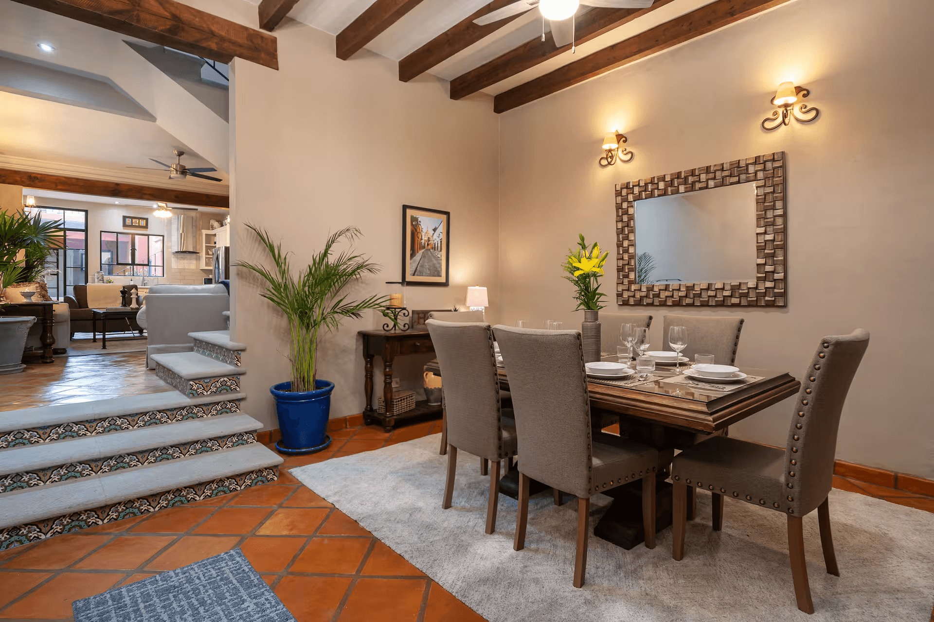 Casa Mimosa — San Antonio, San Miguel de Allende — photo 6 — elegant dining, soaring exposed beams