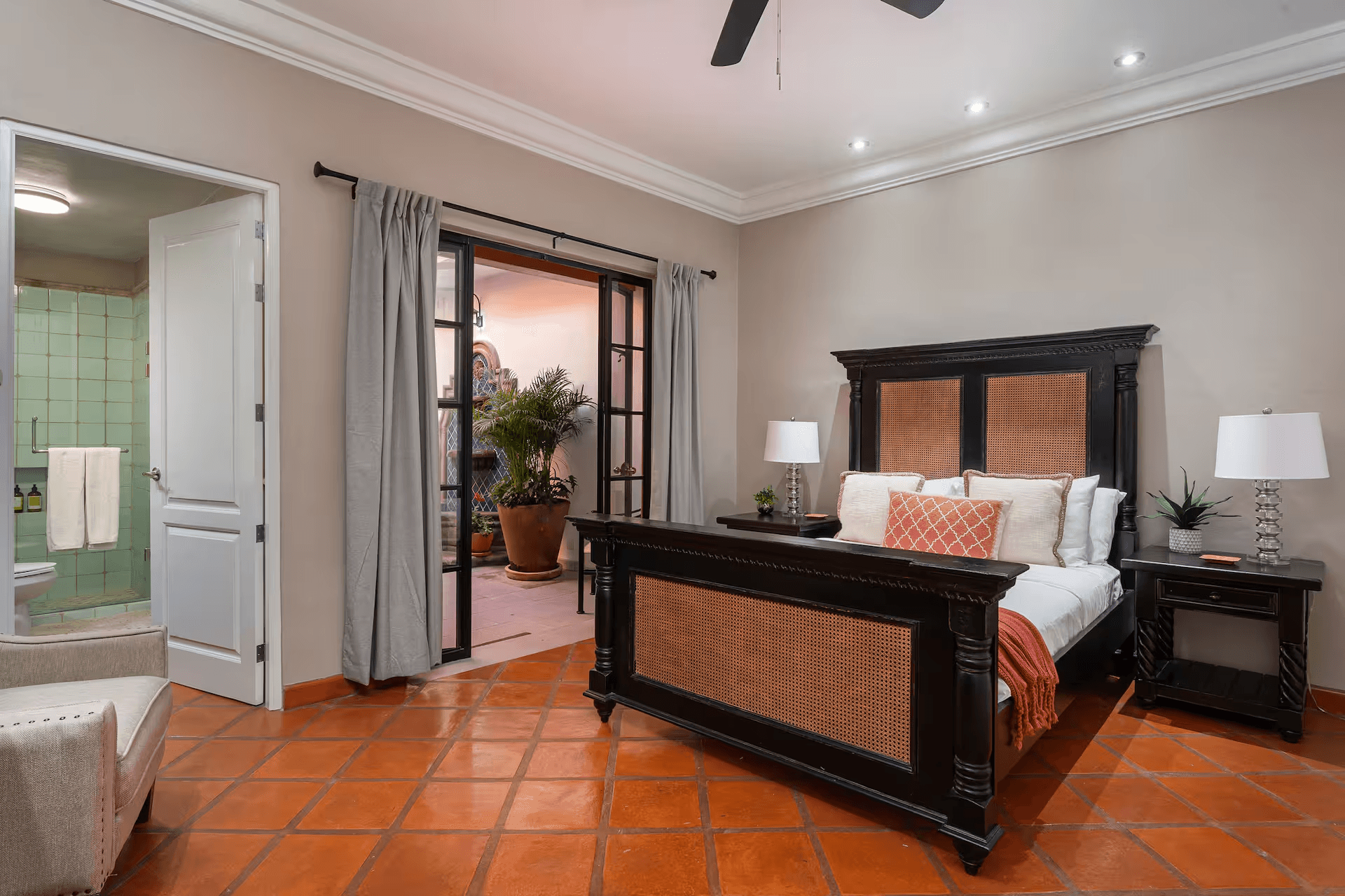 Casa Mimosa — San Antonio, San Miguel de Allende — photo 17 — elegant master suite, sunset terrace views