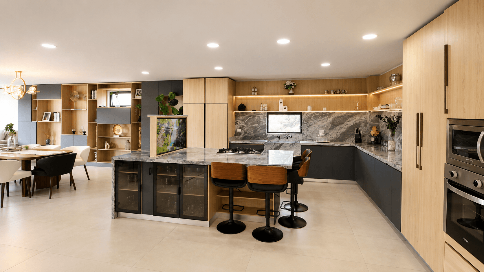 Casa Ventanas — Club de Golf Ventanas, San Miguel de Allende — photo 13 — contemporary luxury kitchen, seamlessly integrated living