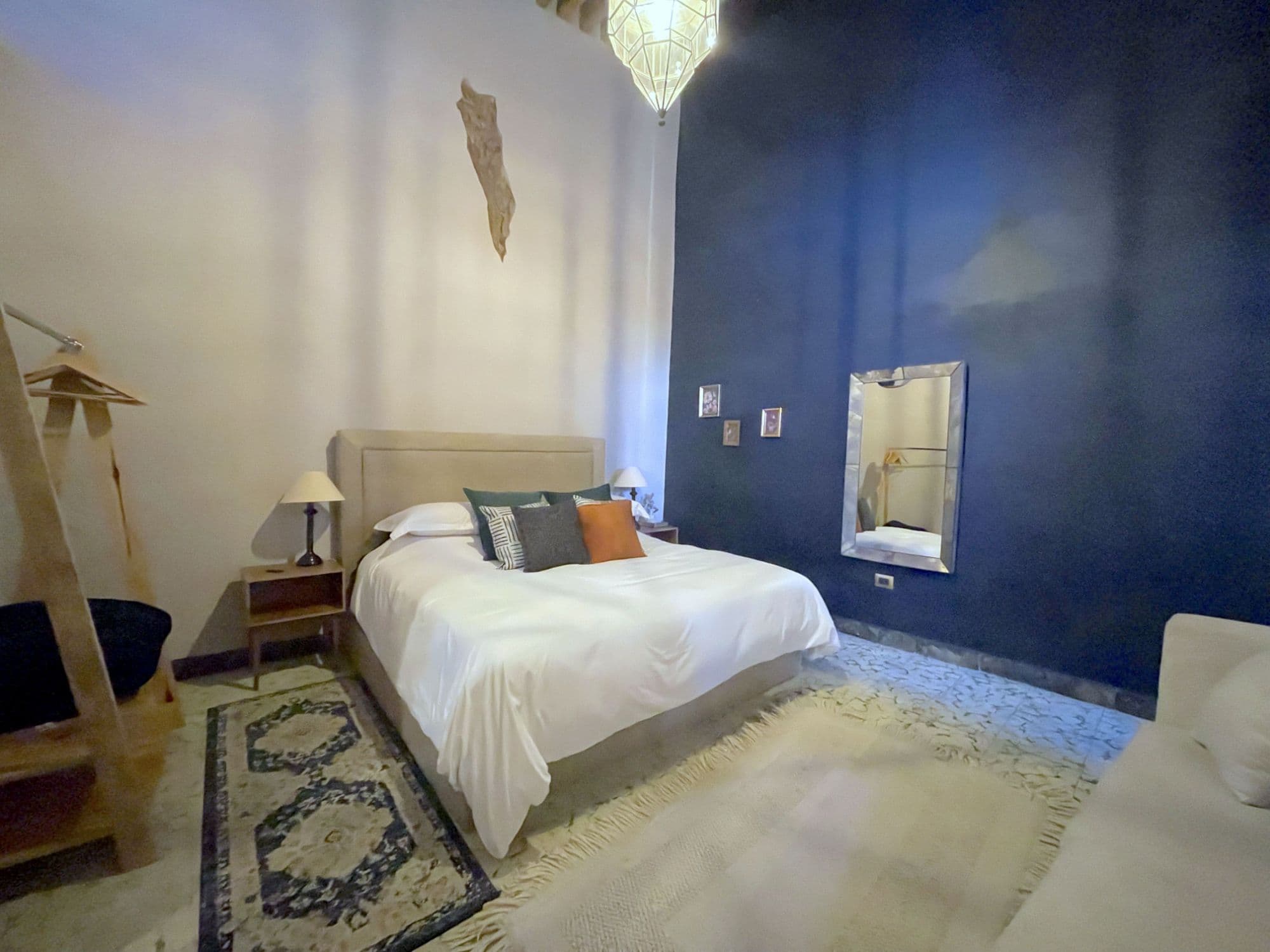 Casa Correo — San Miguel de Allende Centro, San Miguel de Allende — photo 12 — serene bedroom, sophisticated cobalt accent wall