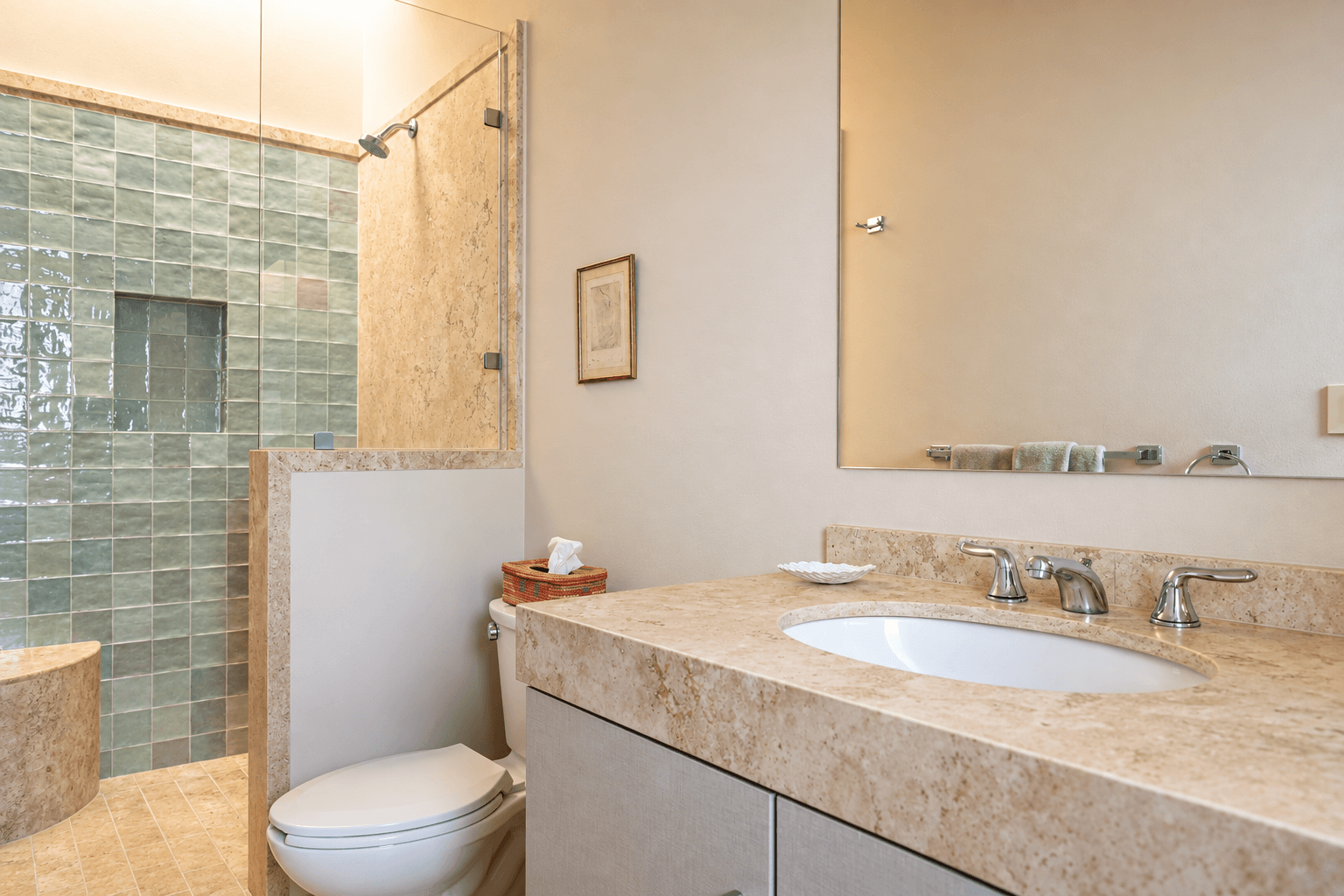 Casa Colibri — Centro, San Miguel de Allende — photo 18 — spa-inspired en-suite with travertine elegance