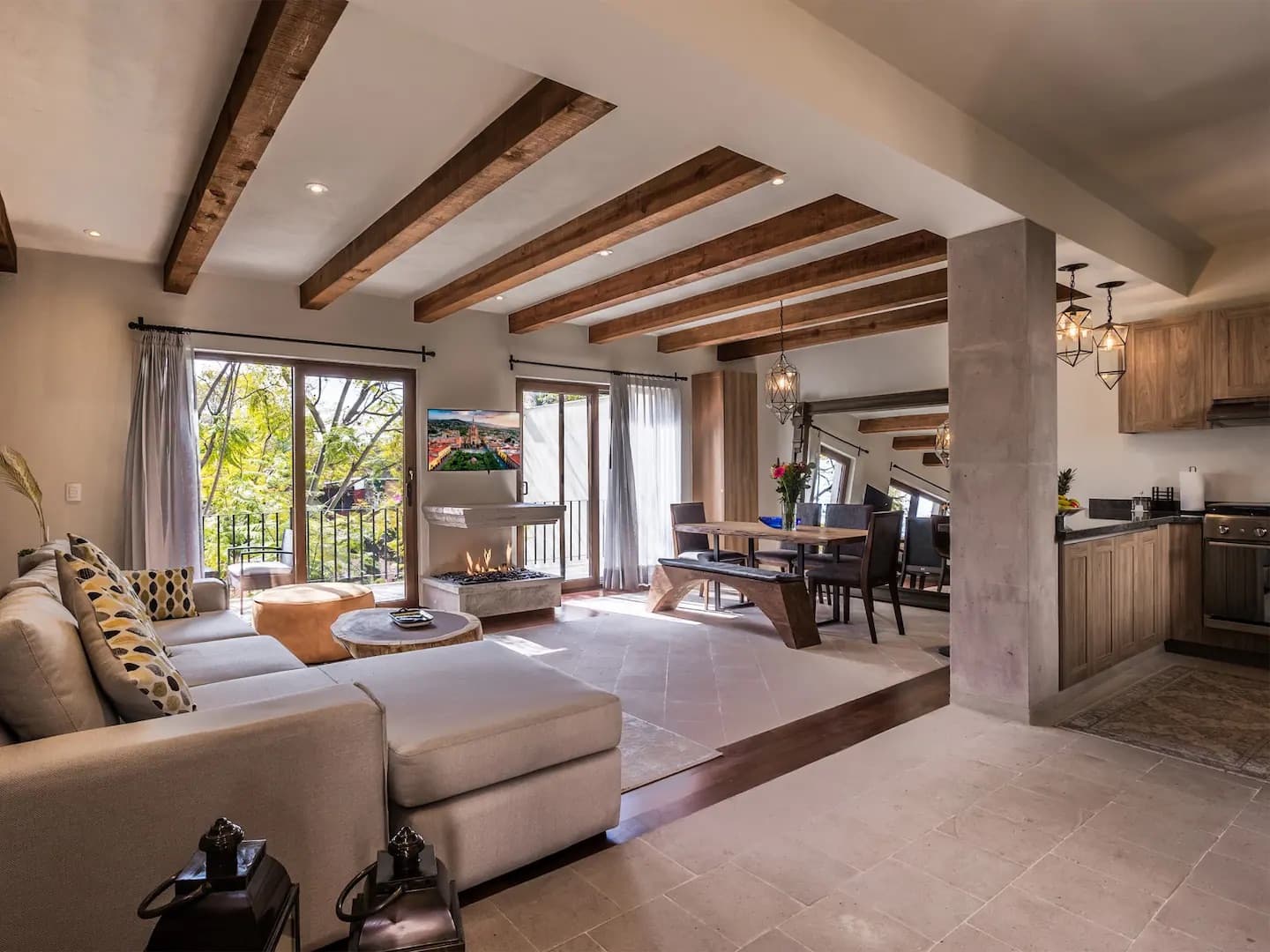 Quinta Tenerías (Units 2, 4 & 5) — Centro, San Miguel de Allende — photo 20 — soaring beams, sunlit open-concept elegance
