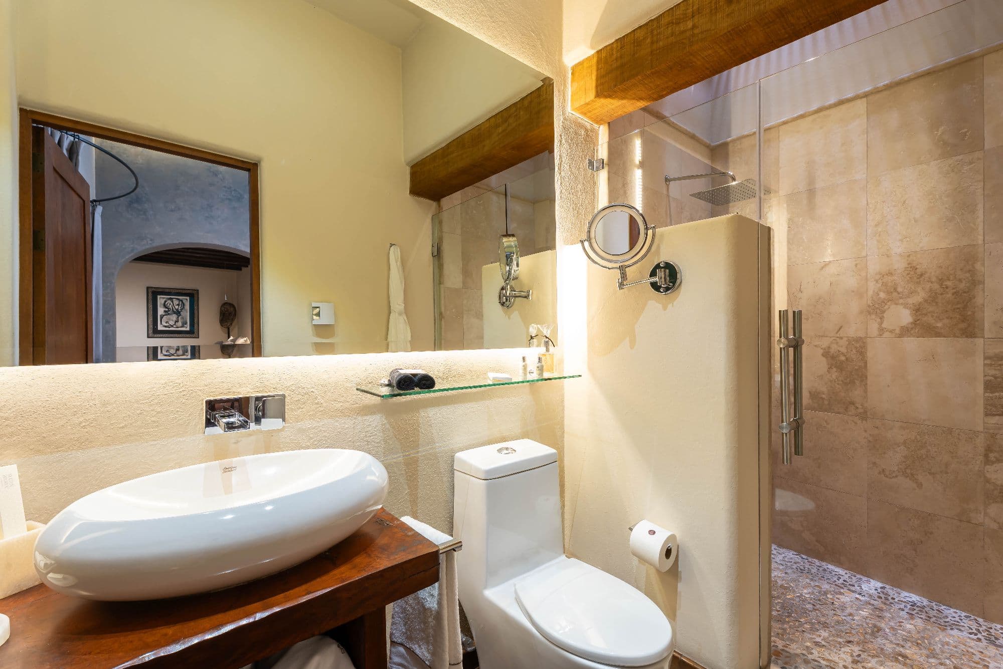 Casa No Name — Centro, San Miguel de Allende — photo 41 — spa-inspired ensuite with travertine elegance
