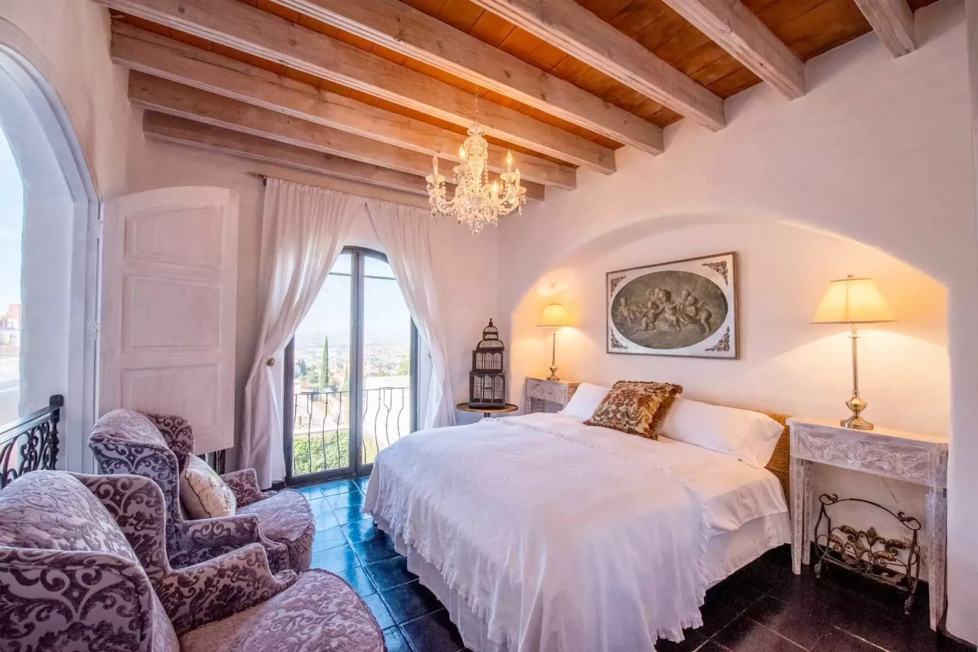 Casa Mi Besito — Atascadero (Arcos de San Miguel), San Miguel de Allende — photo 12 — romantic colonial bedroom, panoramic vistas