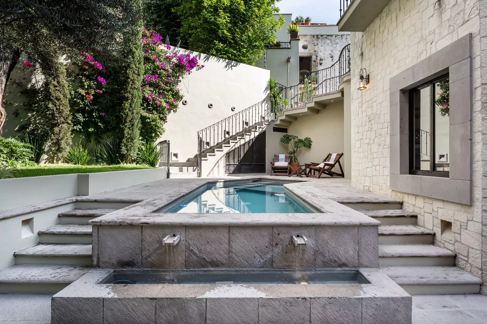 Casa Dos Casas — Guadiana, San Miguel de Allende — photo 25 — sophisticated courtyard with resort-style pool
