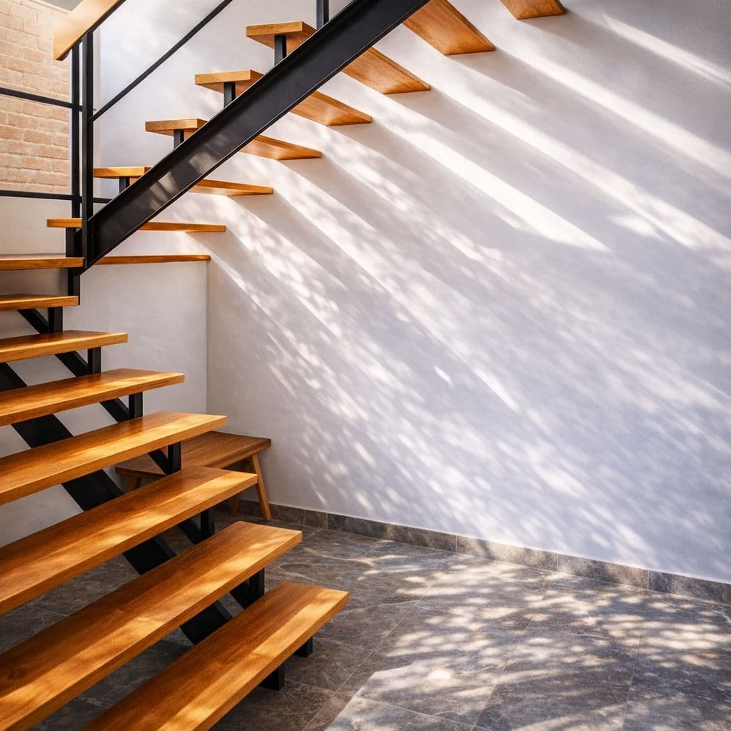 Modern Luxury Home with Casita & Pool in Los Senderos — Los Senderos, Valle de los, San Miguel de Allende — photo 12 — architectural elegance, luminous wood stairs