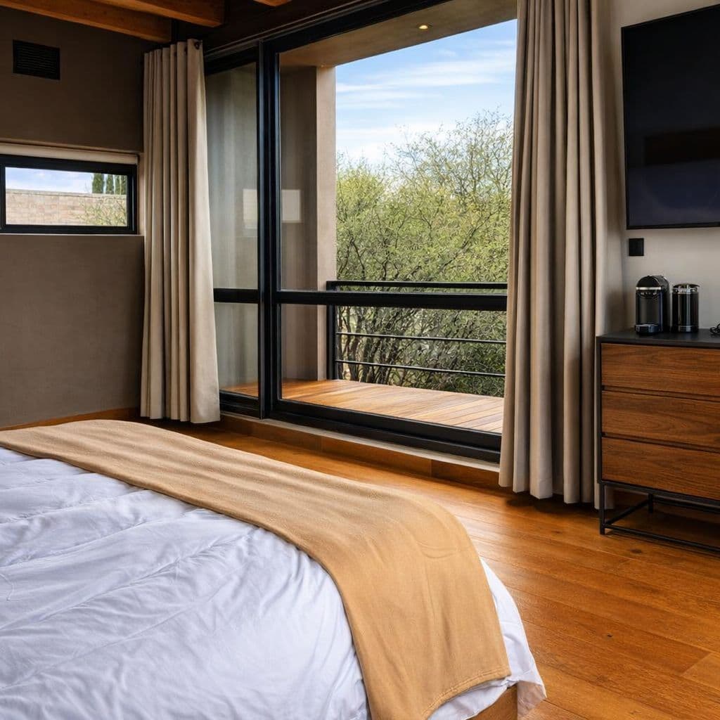 Modern Luxury Home with Casita & Pool in Los Senderos — Los Senderos, Valle de los, San Miguel de Allende — photo 28 — serene master suite with expansive views