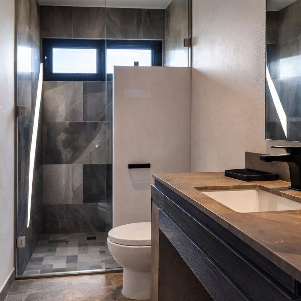 Modern Luxury Home with Casita & Pool in Los Senderos — Los Senderos, Valle de los, San Miguel de Allende — photo 34 — contemporary spa-inspired ensuite bathroom