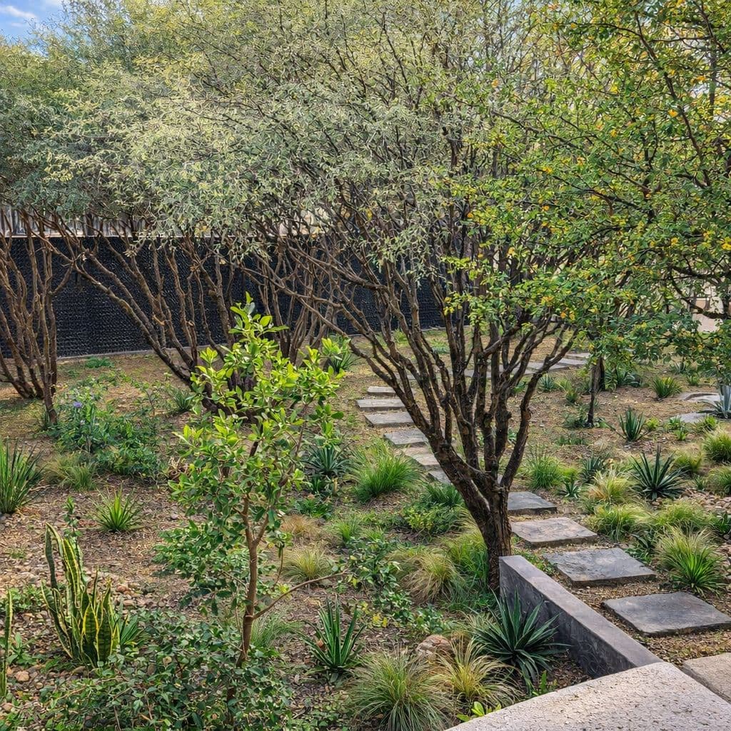 Modern Luxury Home with Casita & Pool in Los Senderos — Los Senderos, Valle de los, San Miguel de Allende — photo 20 — mature gardens with serene pathways