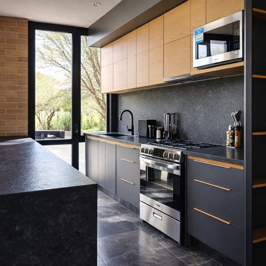 Modern Luxury Home with Casita & Pool in Los Senderos — Los Senderos, Valle de los, San Miguel de Allende — photo 10 — contemporary kitchen with garden views