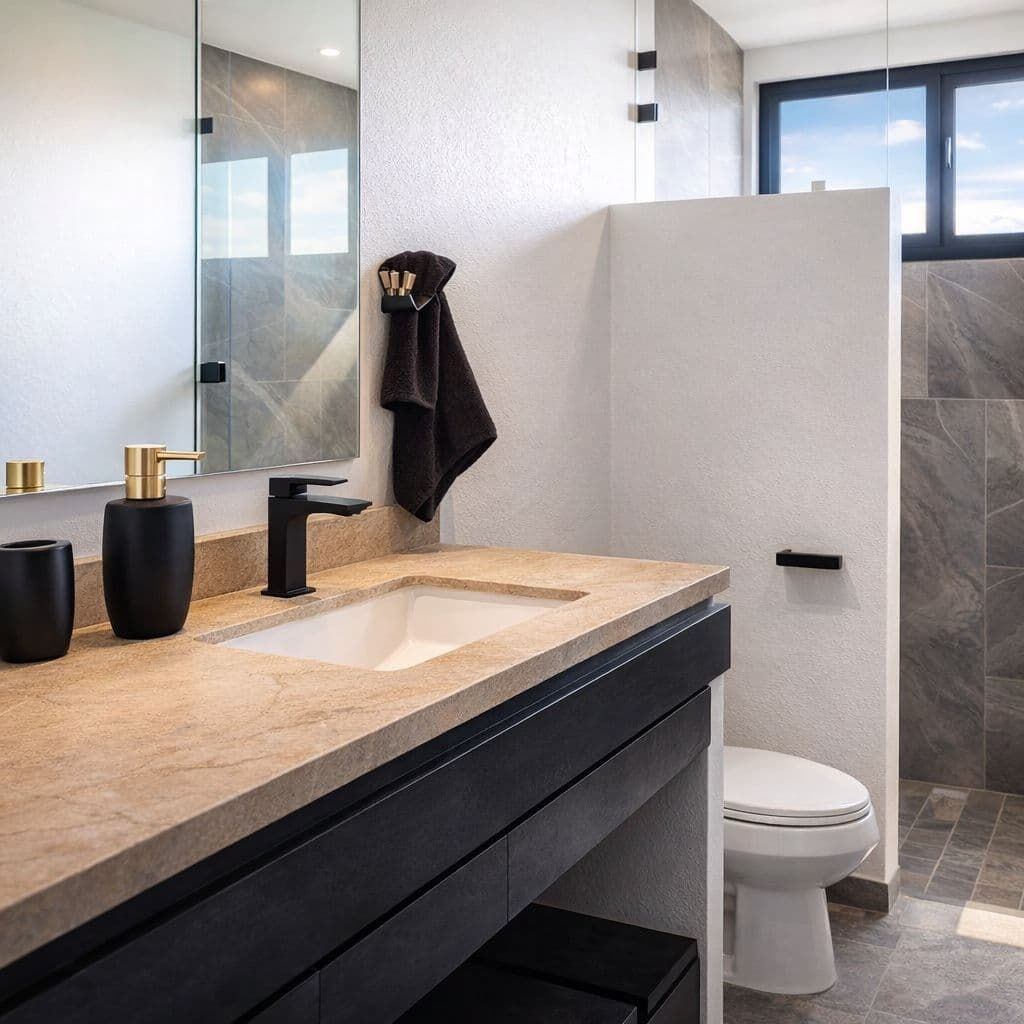 Modern Luxury Home with Casita & Pool in Los Senderos — Los Senderos, Valle de los, San Miguel de Allende — photo 25 — contemporary spa-inspired master bath