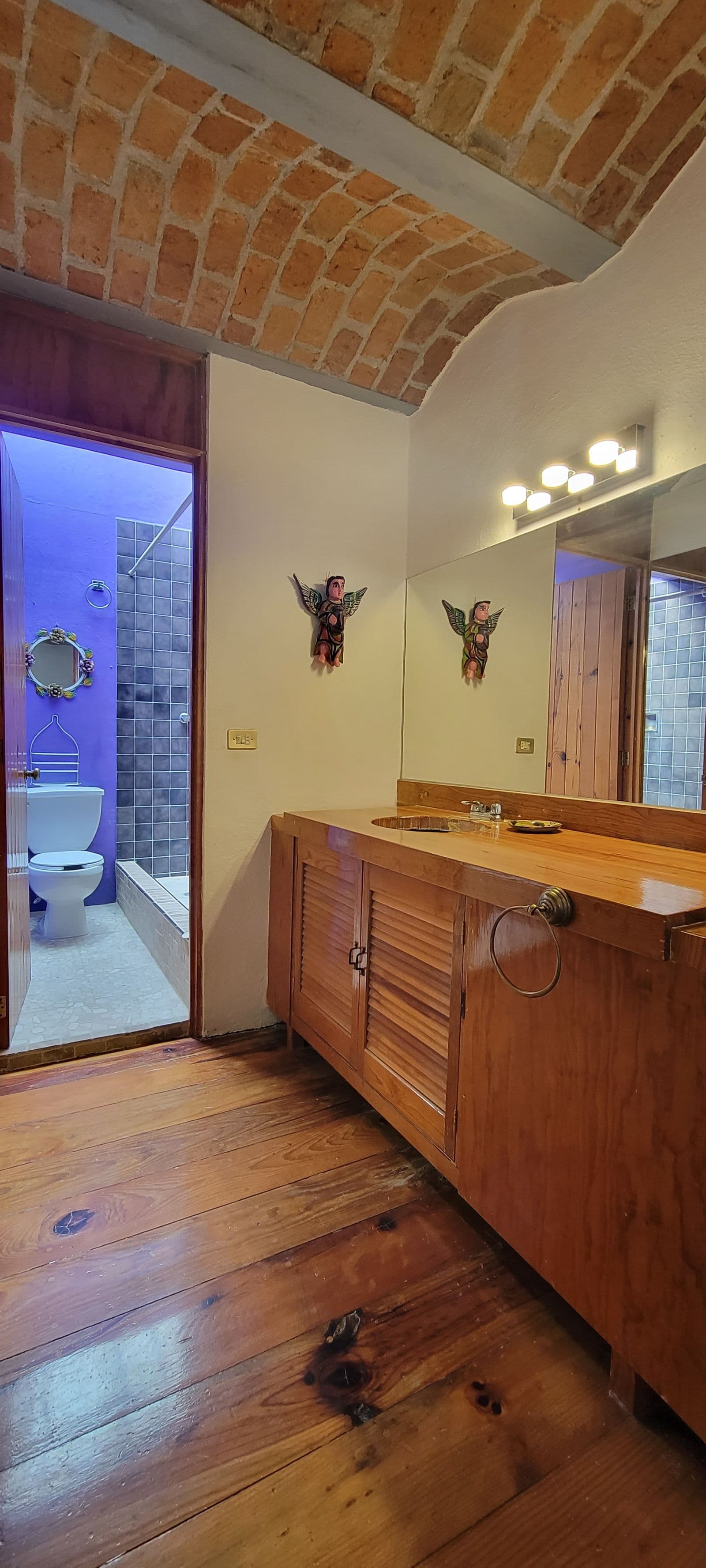 Casa Tucevich — El Obraje, San Miguel de Allende — photo 21 — rustic-chic bathroom with exposed brick