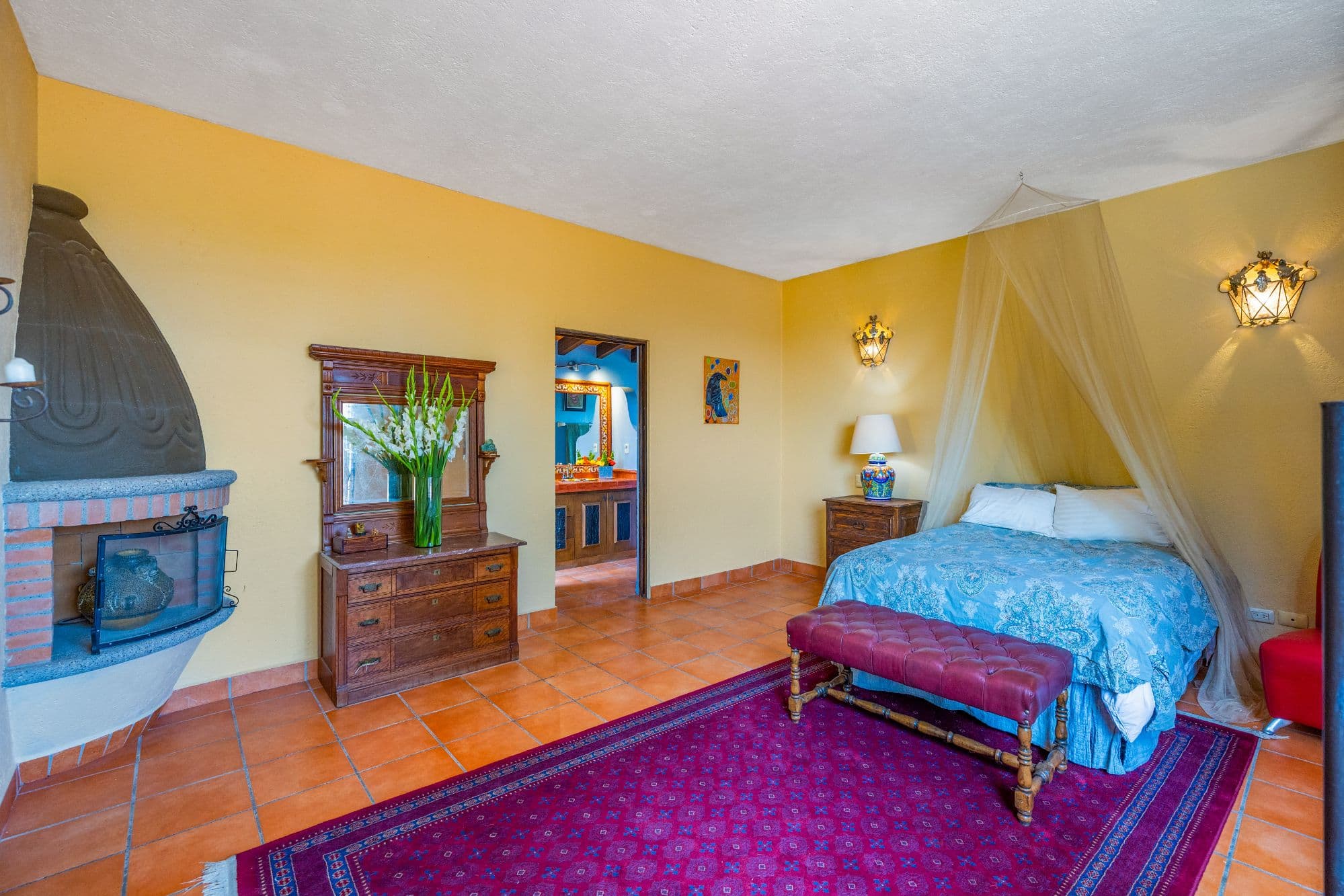 Casa Jardin Secreto — Los Labradores, San Miguel de Allende — photo 14 — sunlit colonial bedroom, authentic mexican charm