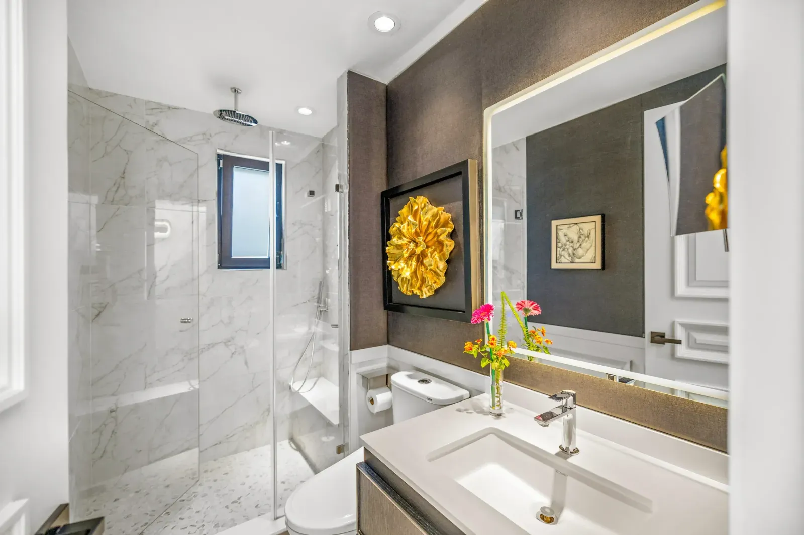 Casa Romana — Centro, San Miguel de Allende — photo 19 — spa-like ensuite with luminous marble finishes