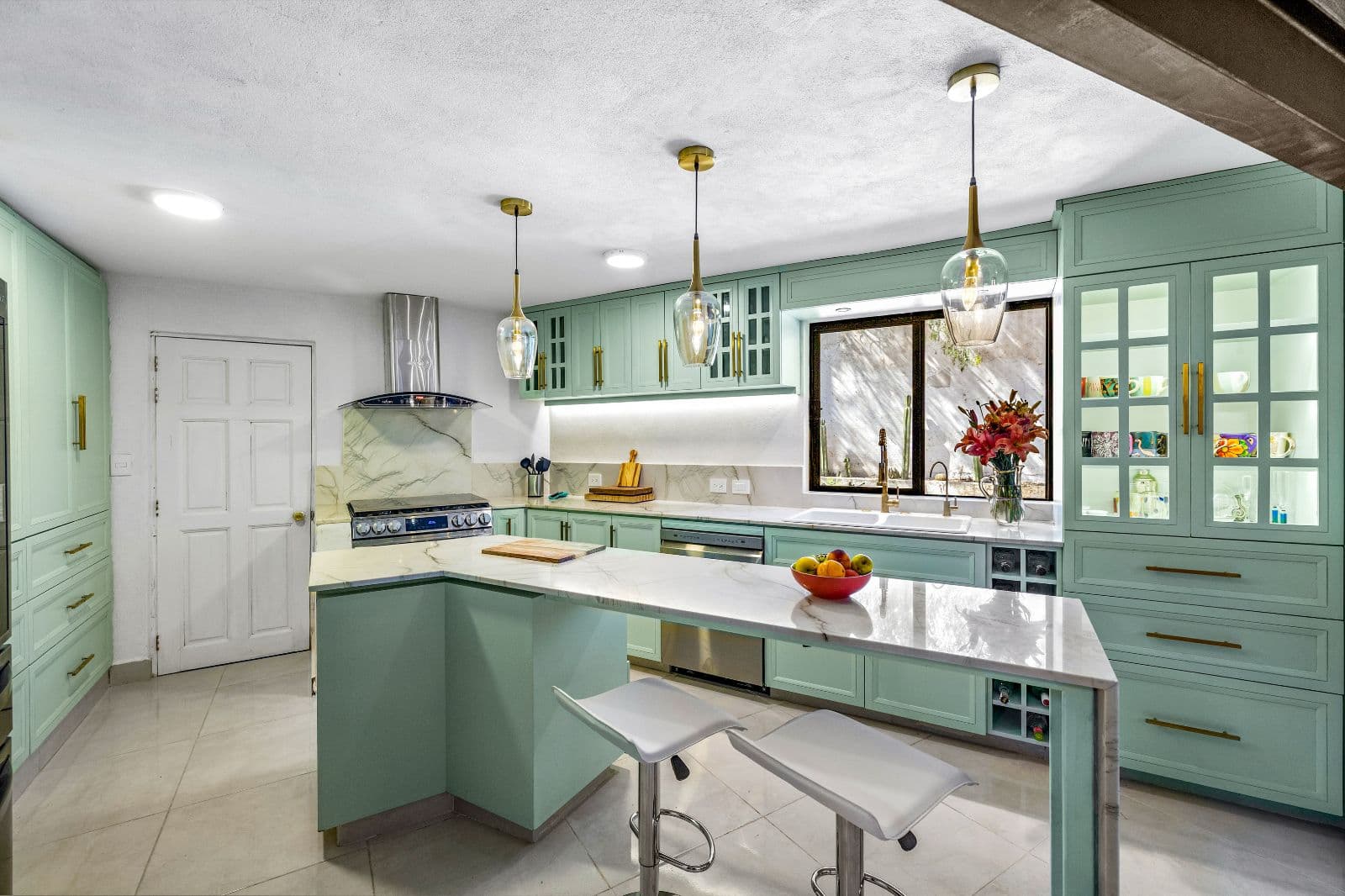 Casa Montitlan — Balcones, San Miguel de Allende — photo 4 — sophisticated mint kitchen, elegant workspace