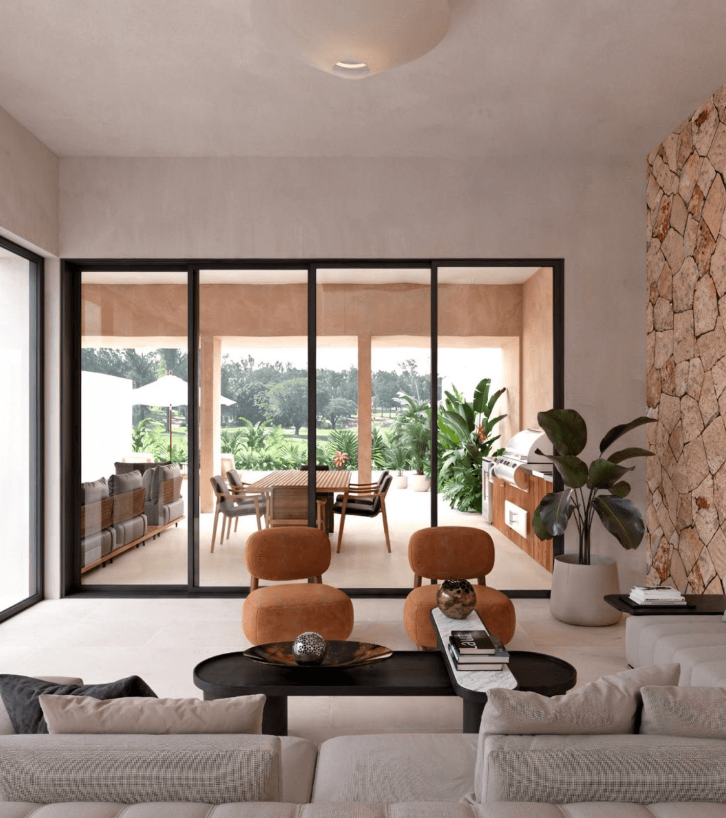 Casa Contemporanea a Fairway Hoyotrece — Club de Golf Ventanas, San Miguel de Allende — photo 3 — luminous living room, seamless indoor-outdoor flow