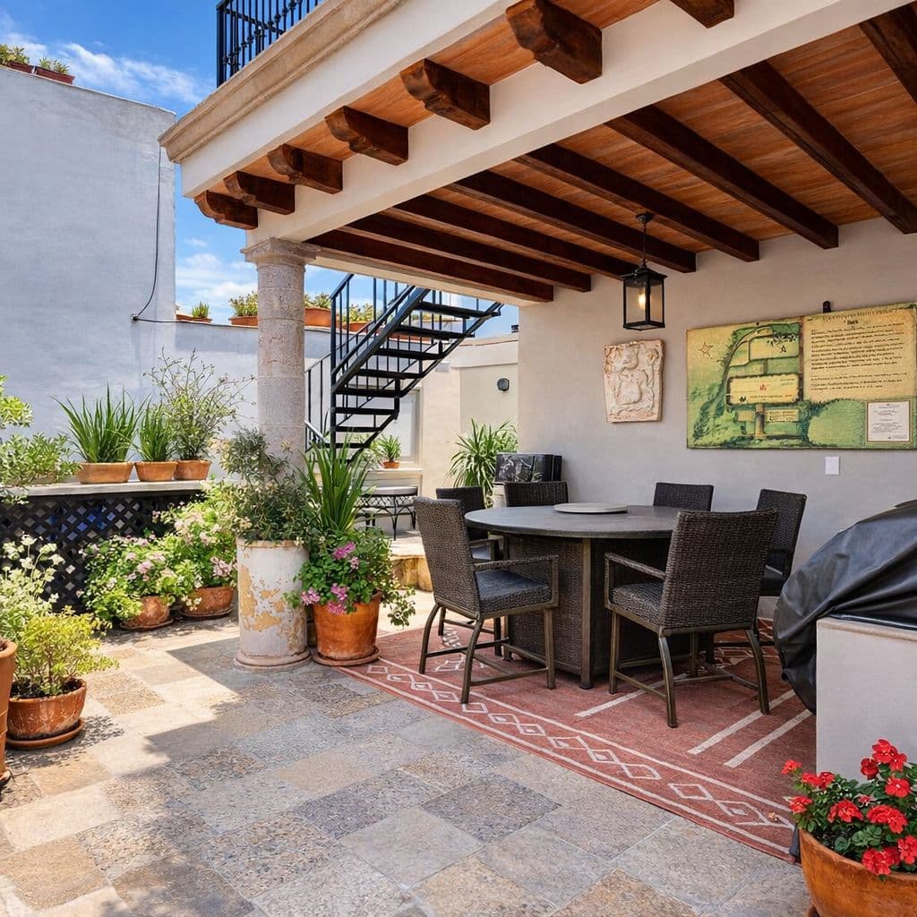 Casa de los Leones — San Miguel de Allende Centro, San Miguel de Allende — photo 32 — enchanting courtyard with soaring beams