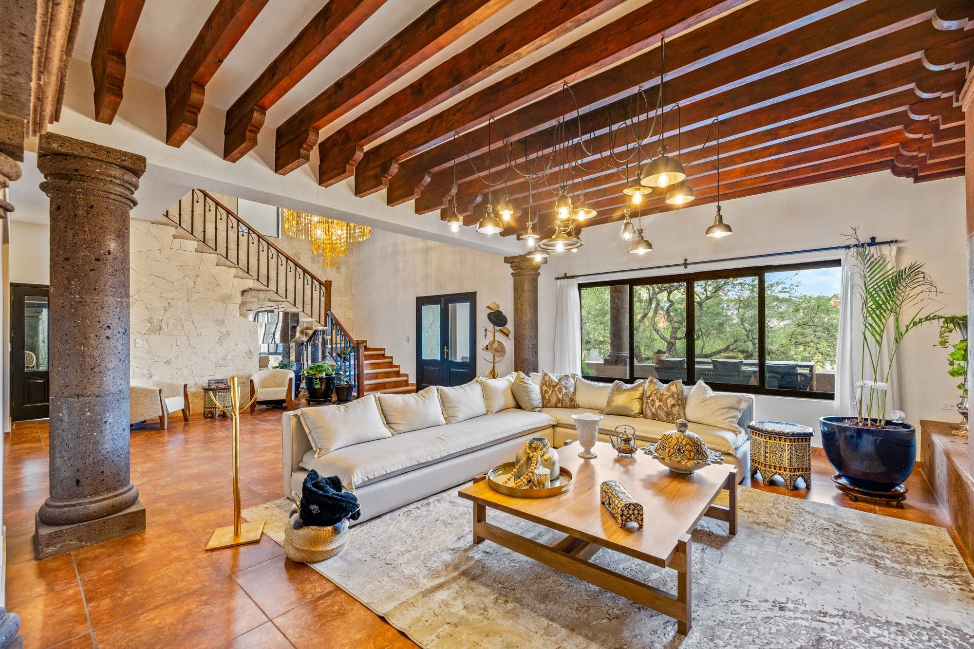 CASA MEZQUITE, SALIDA REAL A QUERÉTARO — Centro, San Miguel de Allende — photo 2 — soaring beams, golden light, sophisticated elegance
