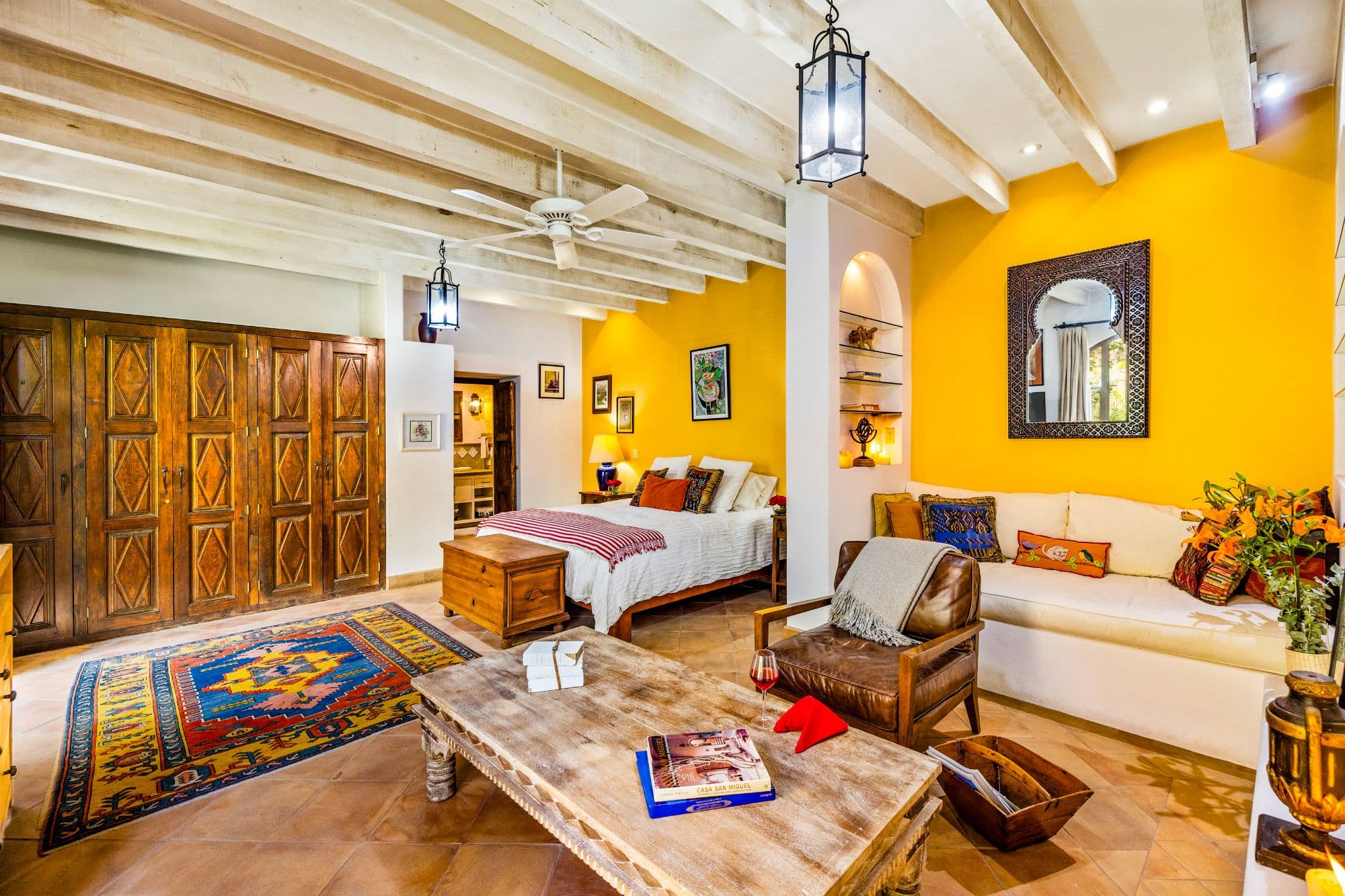 Casa Cascada — Ojo de Agua, San Miguel de Allende — photo 12 — vibrant master suite with rustic charm