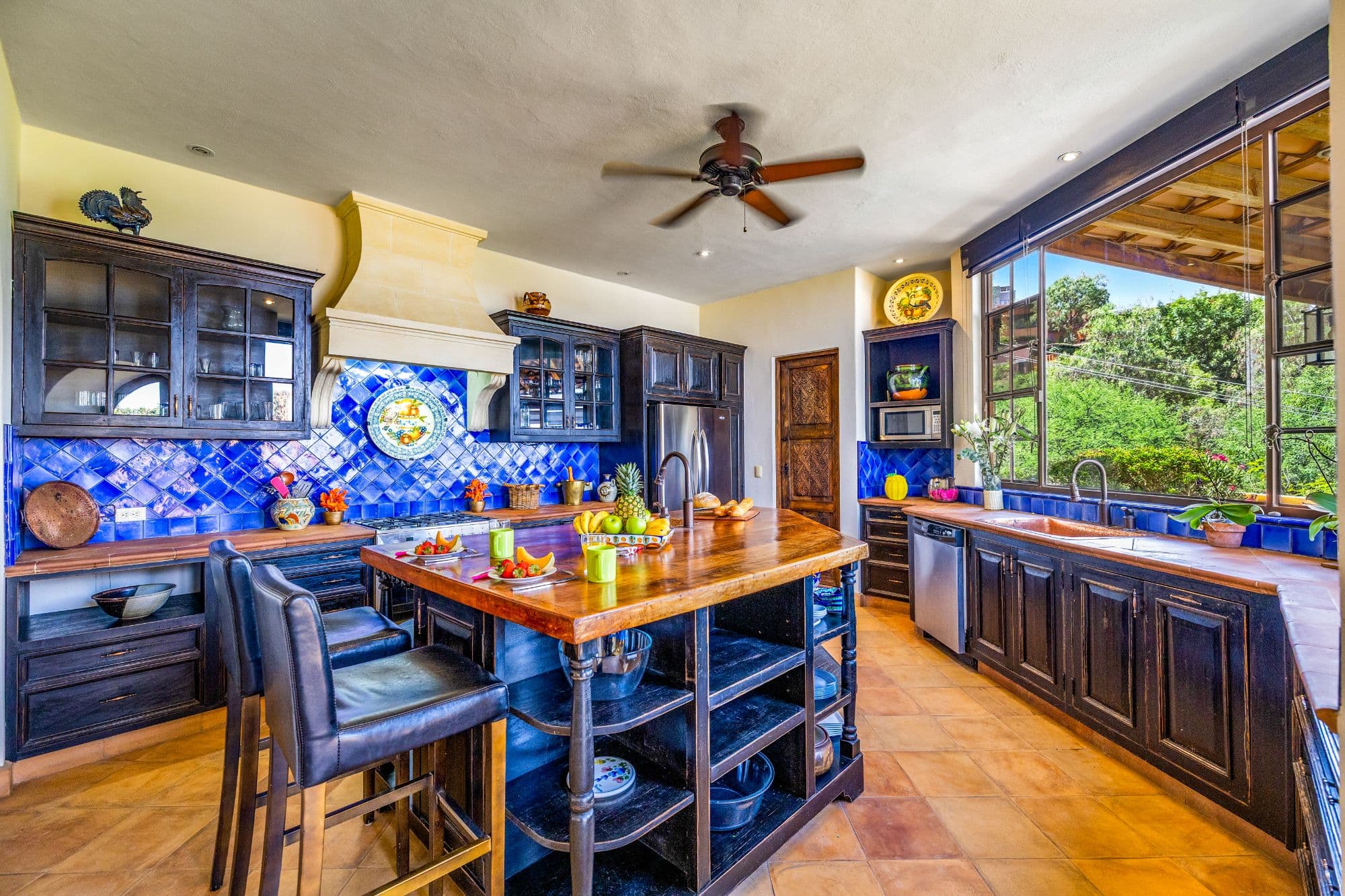 Casa Cascada — Ojo de Agua, San Miguel de Allende — photo 4 — stunning cobalt kitchen, panoramic garden views