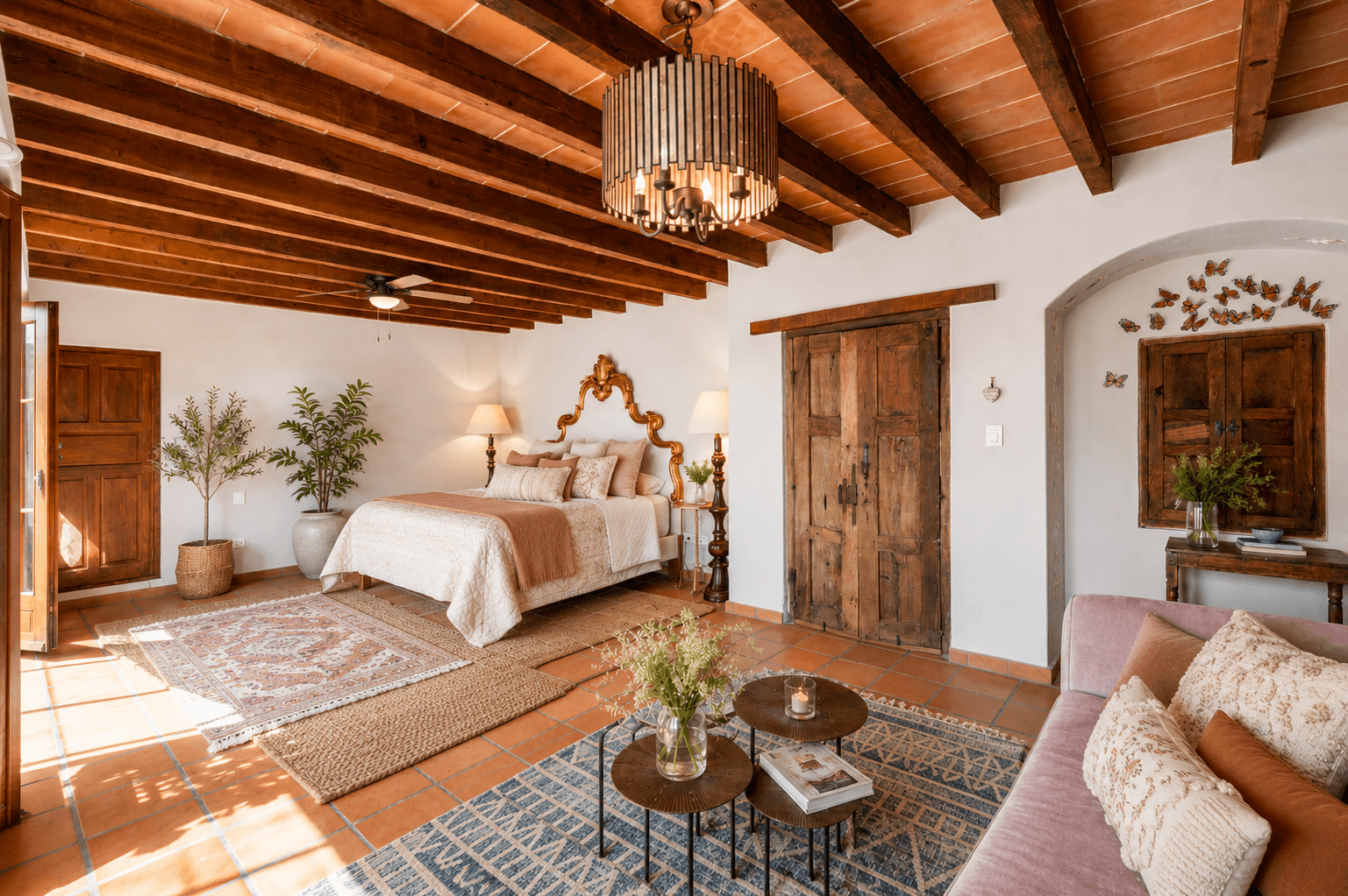 Casa Roka En El Obraje — El Obraje, San Miguel de Allende — photo 4 — sunlit master suite with rustic elegance