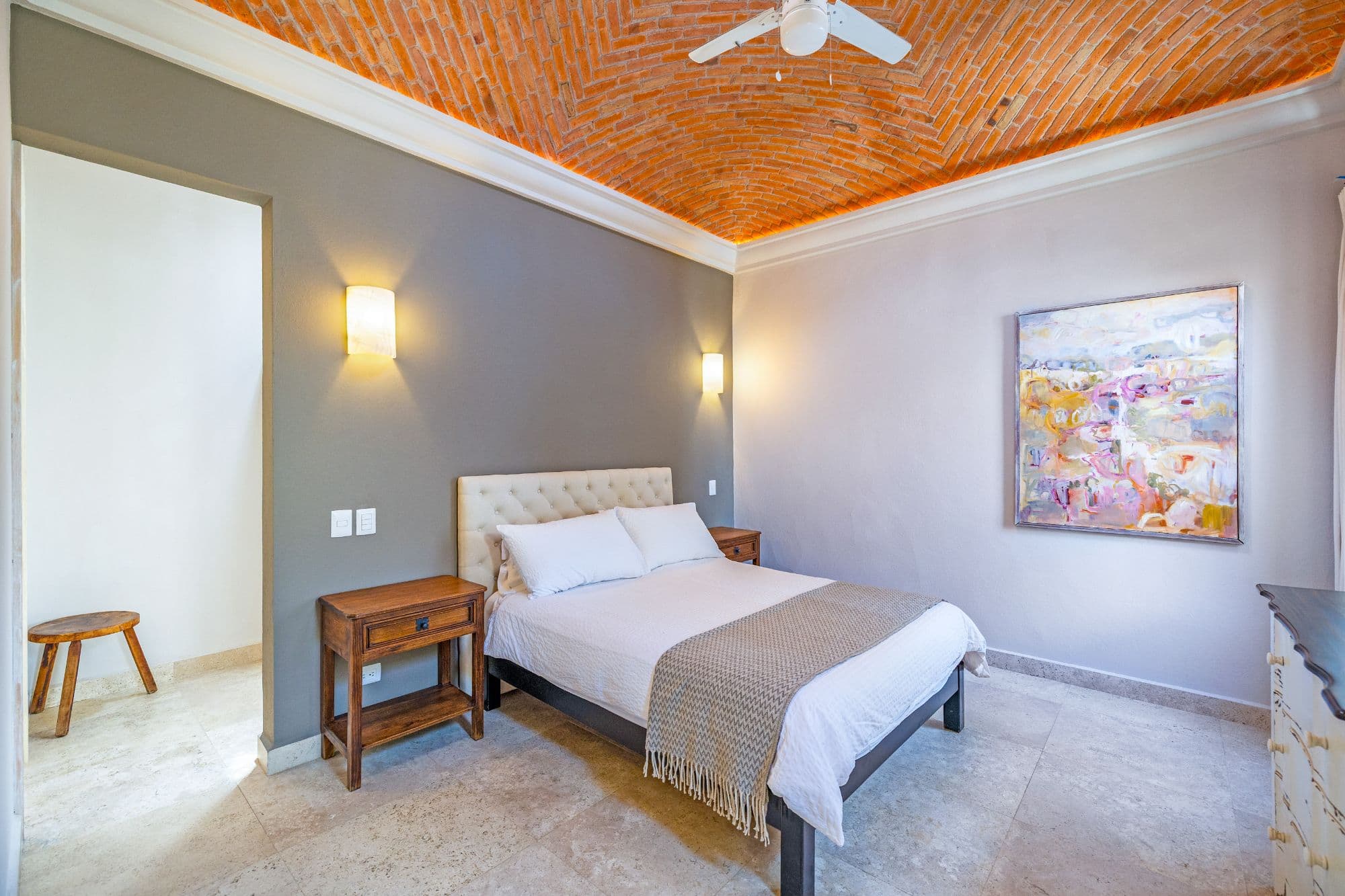 CASA PINO — Guadalupe, San Miguel de Allende — photo 25 — sophisticated bedroom, striking brick ceiling