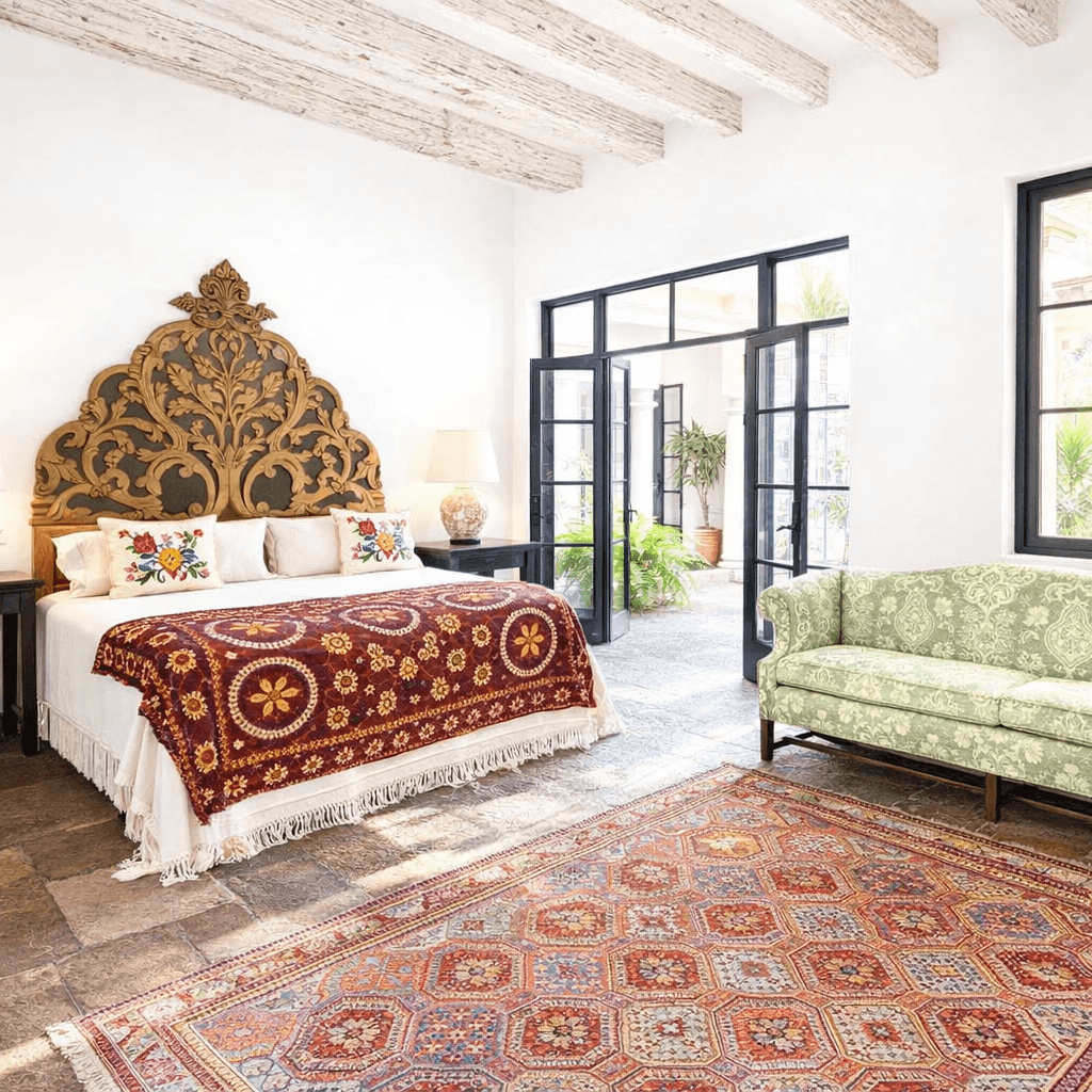 Breathtaking Casa Blanca — Guadiana, San Miguel de Allende — photo 17 — ornate colonial bedroom with courtyard views