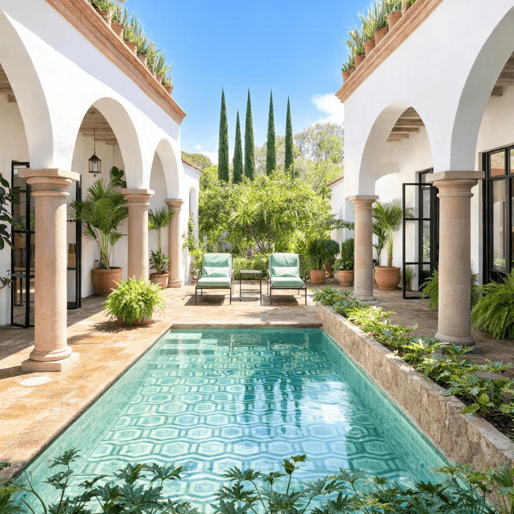 Breathtaking Casa Blanca — Guadiana, San Miguel de Allende — photo 5 — serene courtyard with lap pool
