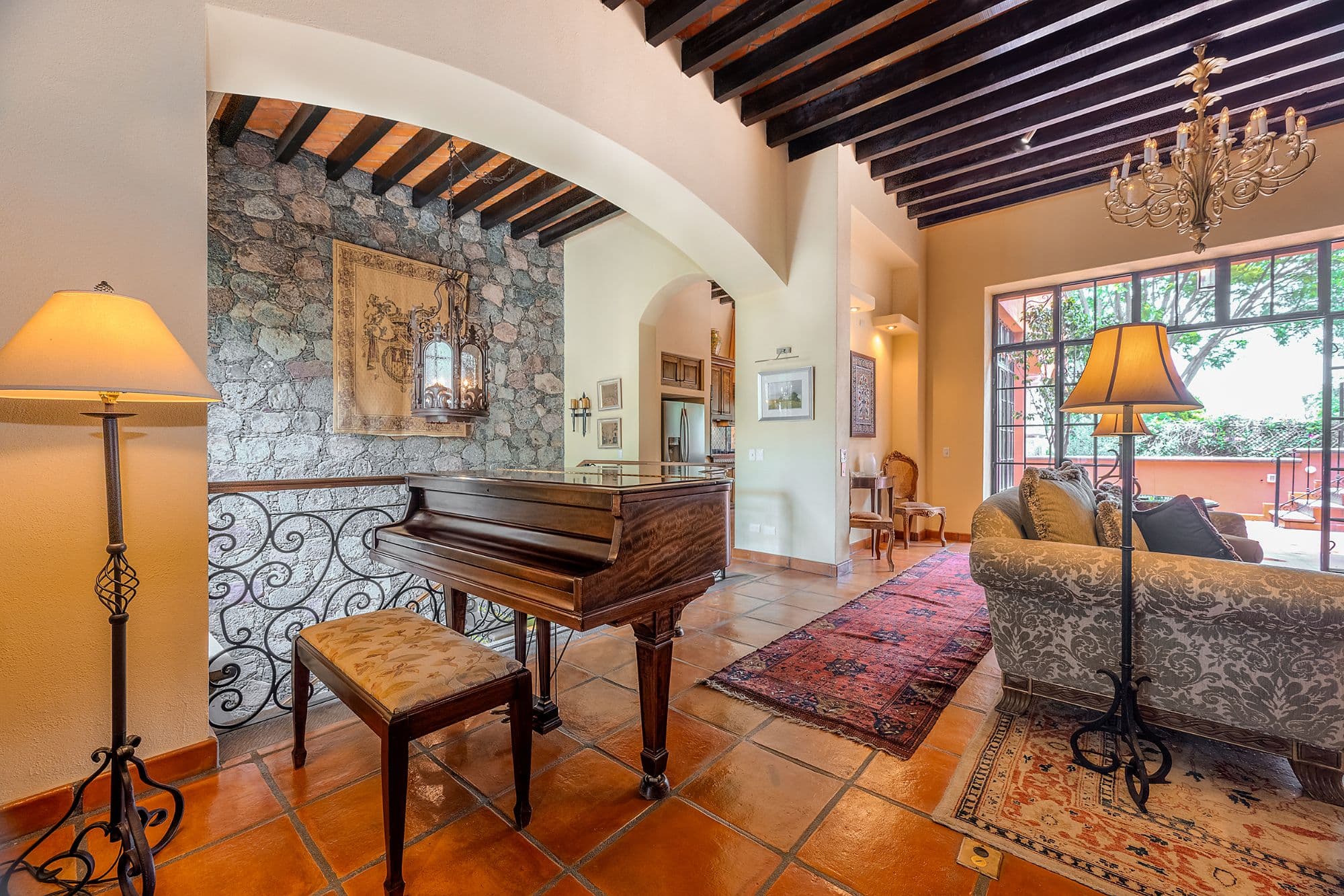 Casa Del Encanto — Guadiana, San Miguel de Allende — photo 6 — elegant living room with grand piano