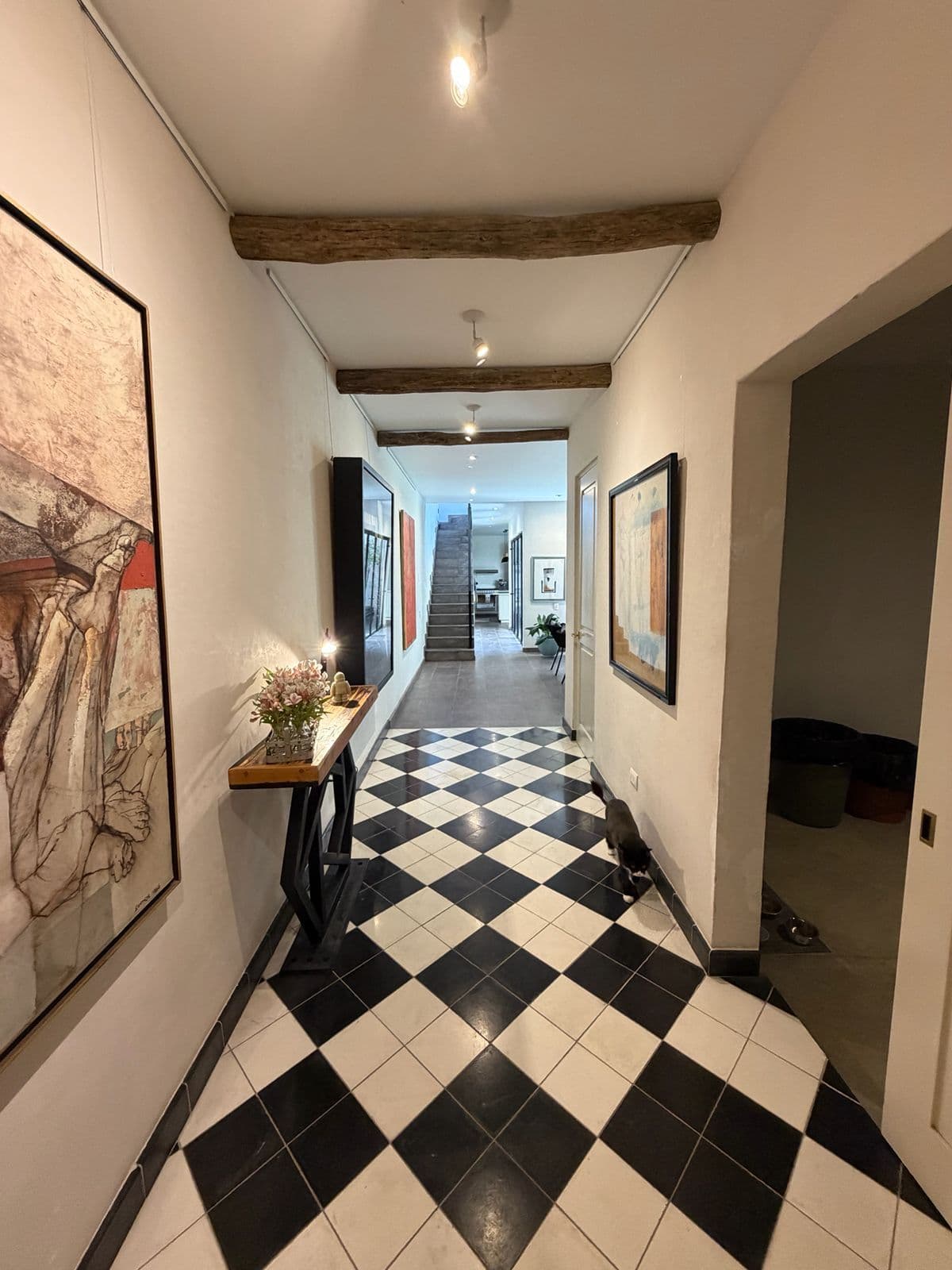 Casa Miel — San Antonio, San Miguel de Allende — photo 3 — elegant hallway, rustic beams, classic tilework