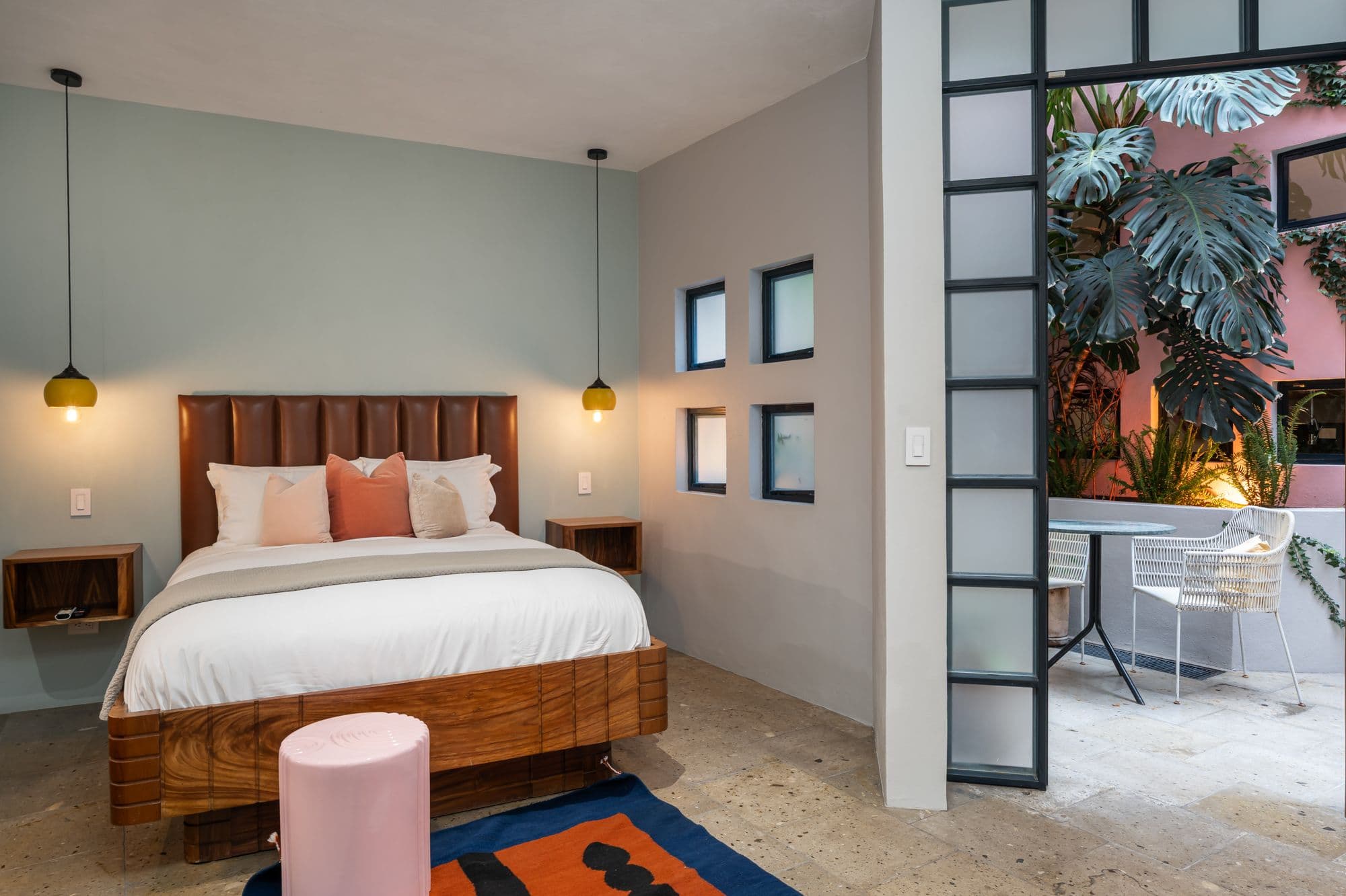 The Brooklane — Centro, San Miguel de Allende — photo 25 — contemporary bedroom with garden courtyard views