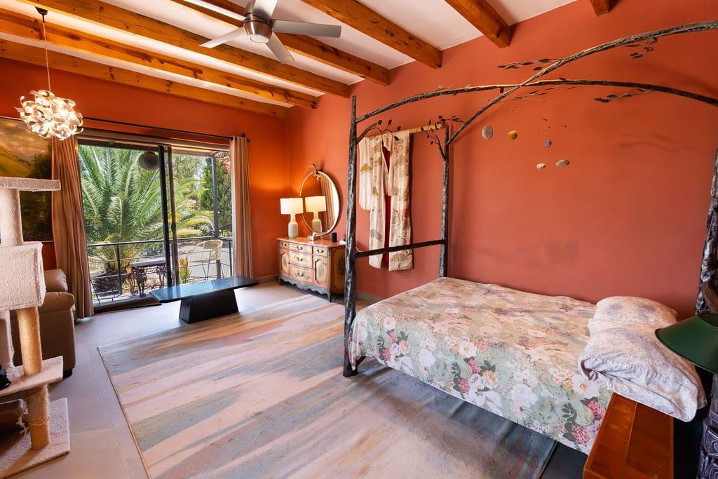 Casa Arcoiris en Rancho Los Labradores — Los Labradores, San Miguel de Allende — photo 16 — vibrant master suite with terrace views