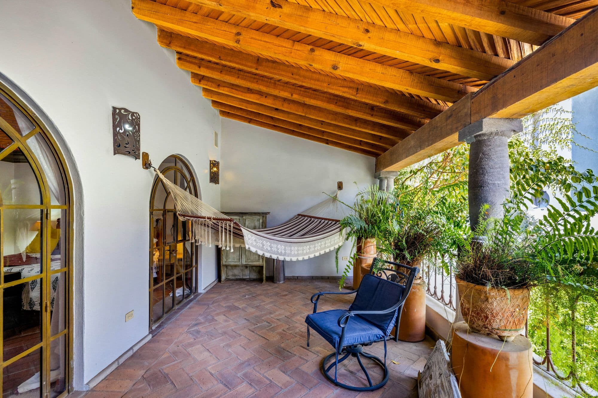Casa Colonial Eclectica — San Antonio, San Miguel de Allende — photo 23 — rustic covered terrace, lush garden retreat