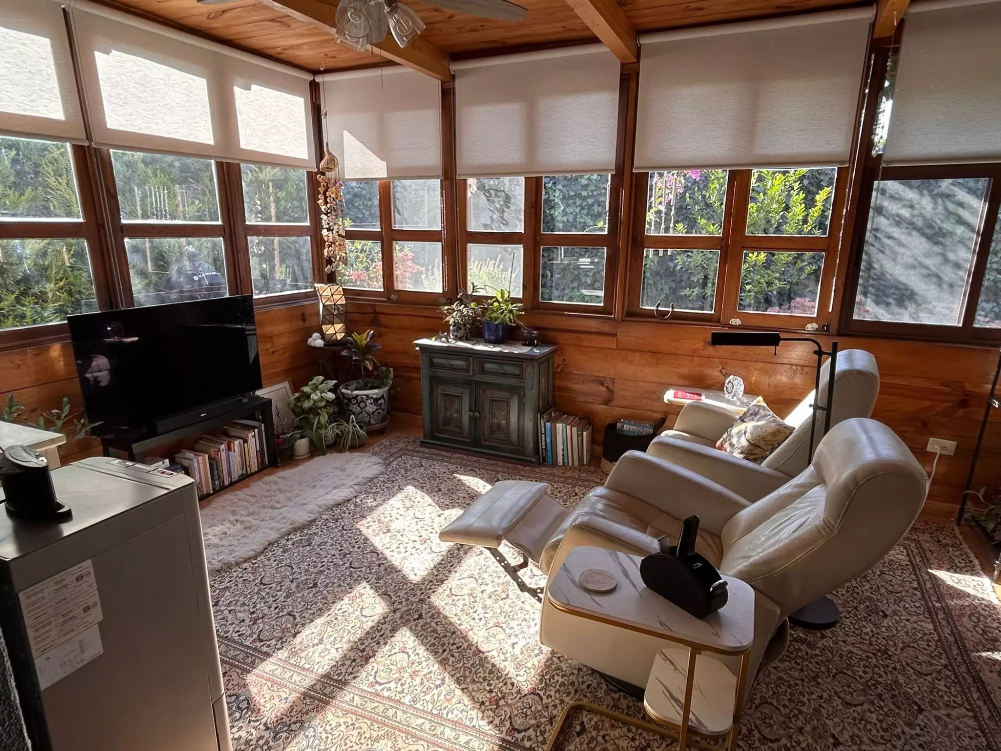 Casa Wabi Sabi en Rancho Labradores — Los Labradores, San Miguel de Allende — photo 9 — luminous sunroom with forest views
