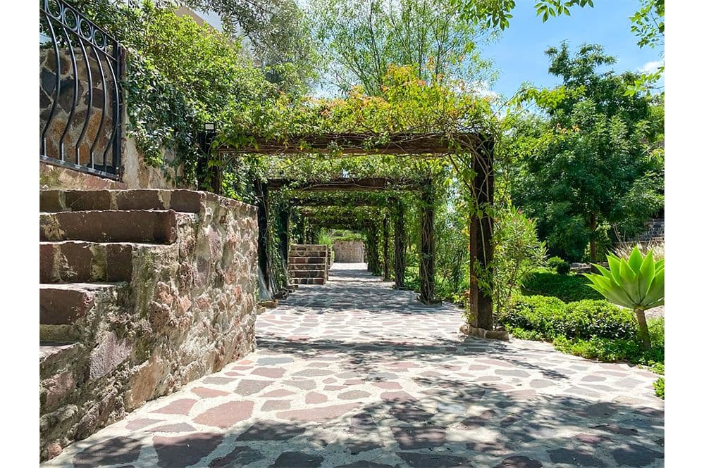 Casa Huerta La Antigua — Antigua Residencial, San Miguel de Allende — photo 14 — verdant pergola passageway, dappled sunlight, rustic charm