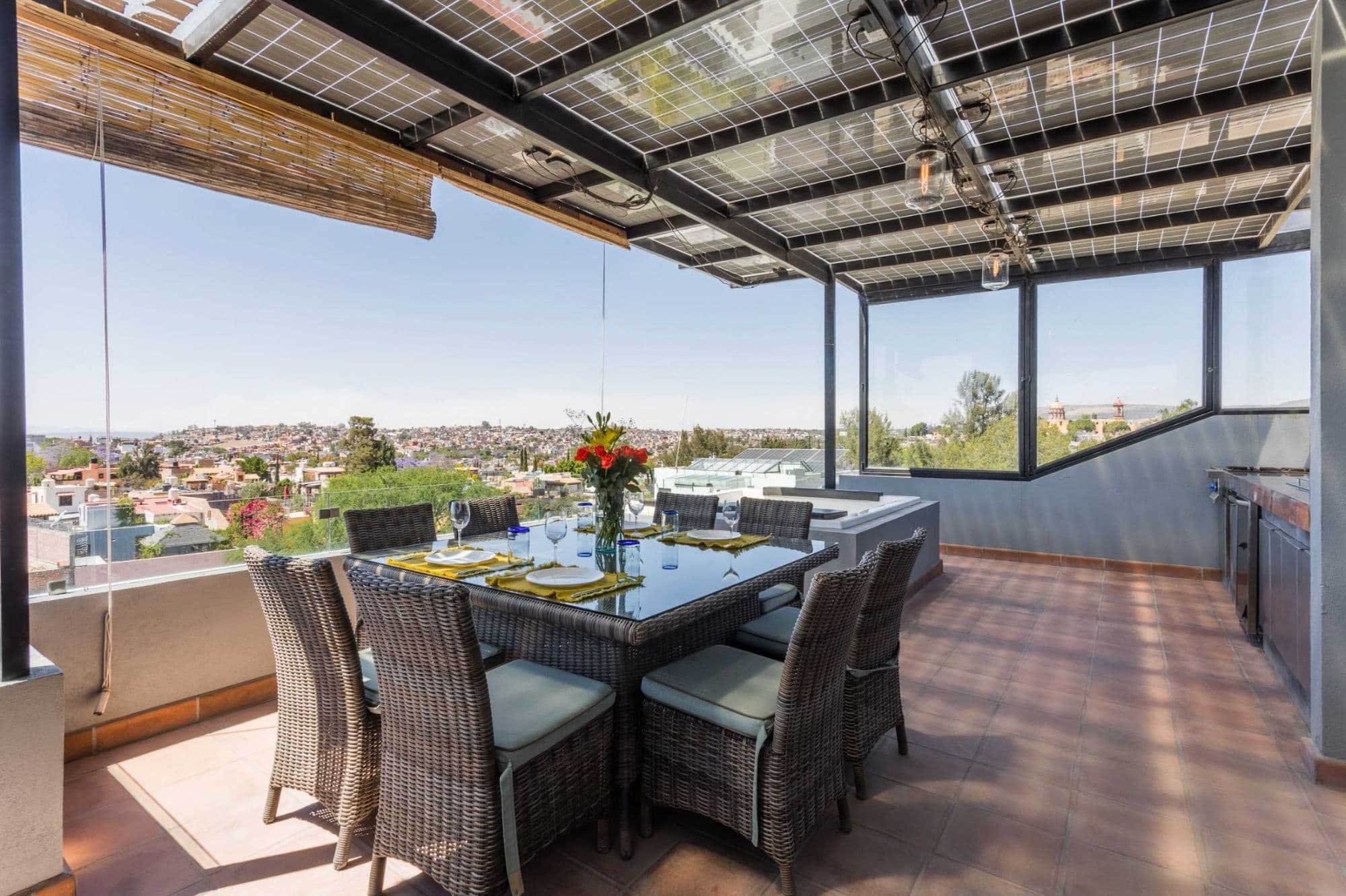 Casa de los Limones — San Antonio, San Miguel de Allende — photo 32 — panoramic rooftop dining with solar elegance
