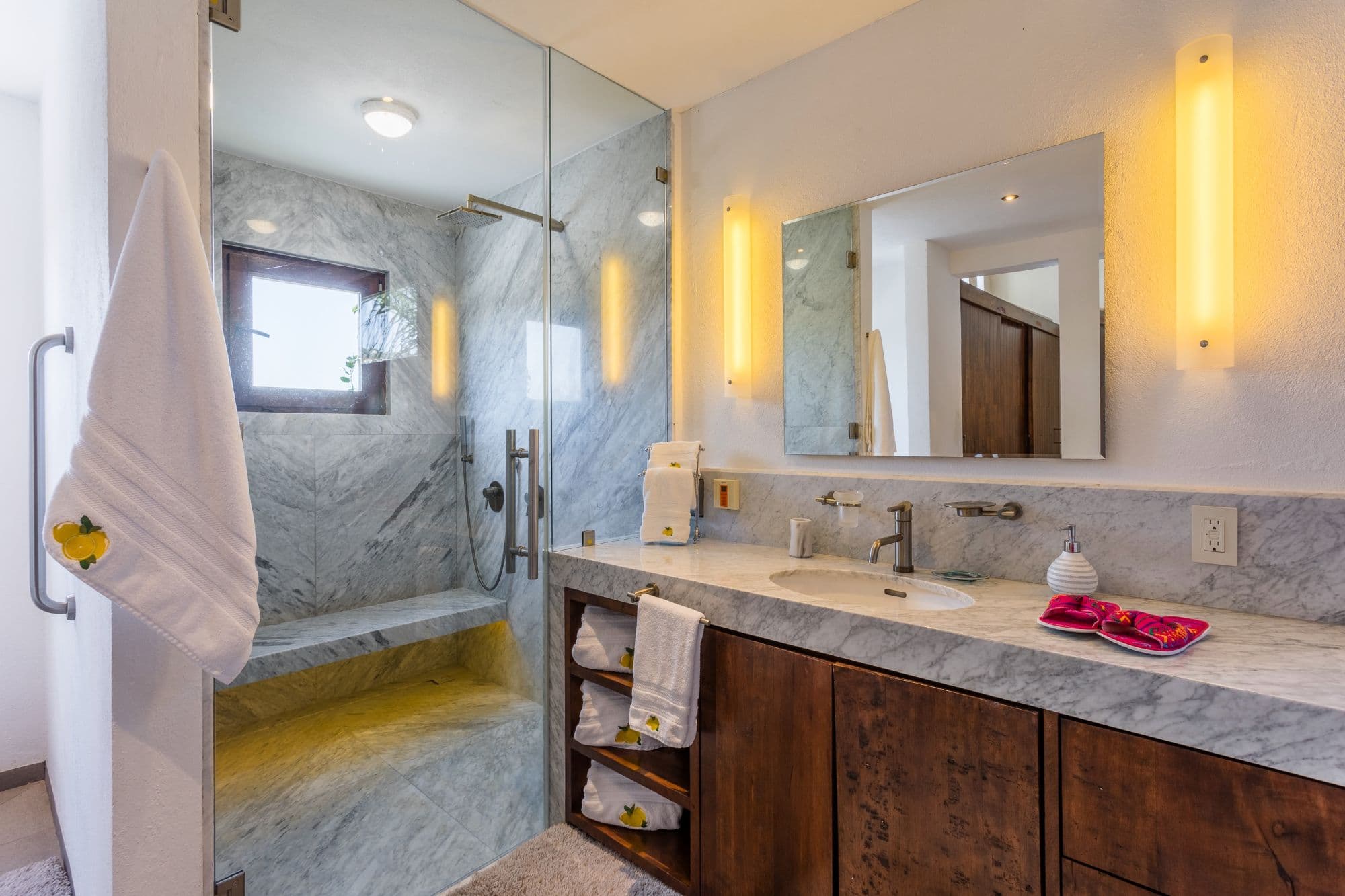 Casa de los Limones — San Antonio, San Miguel de Allende — photo 24 — spa-like marble sanctuary with elegant finishes