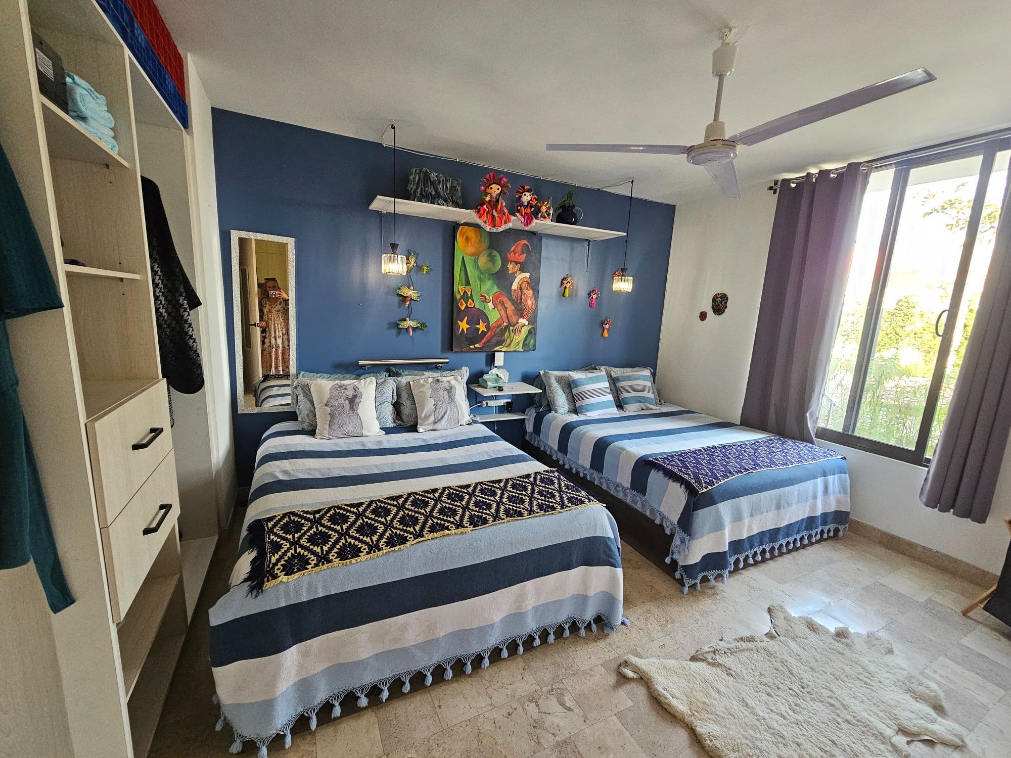 Condo Colores en Luminaria — La Luminaria, San Miguel de Allende — photo 3 — vibrant dual bedroom with abundant natural light