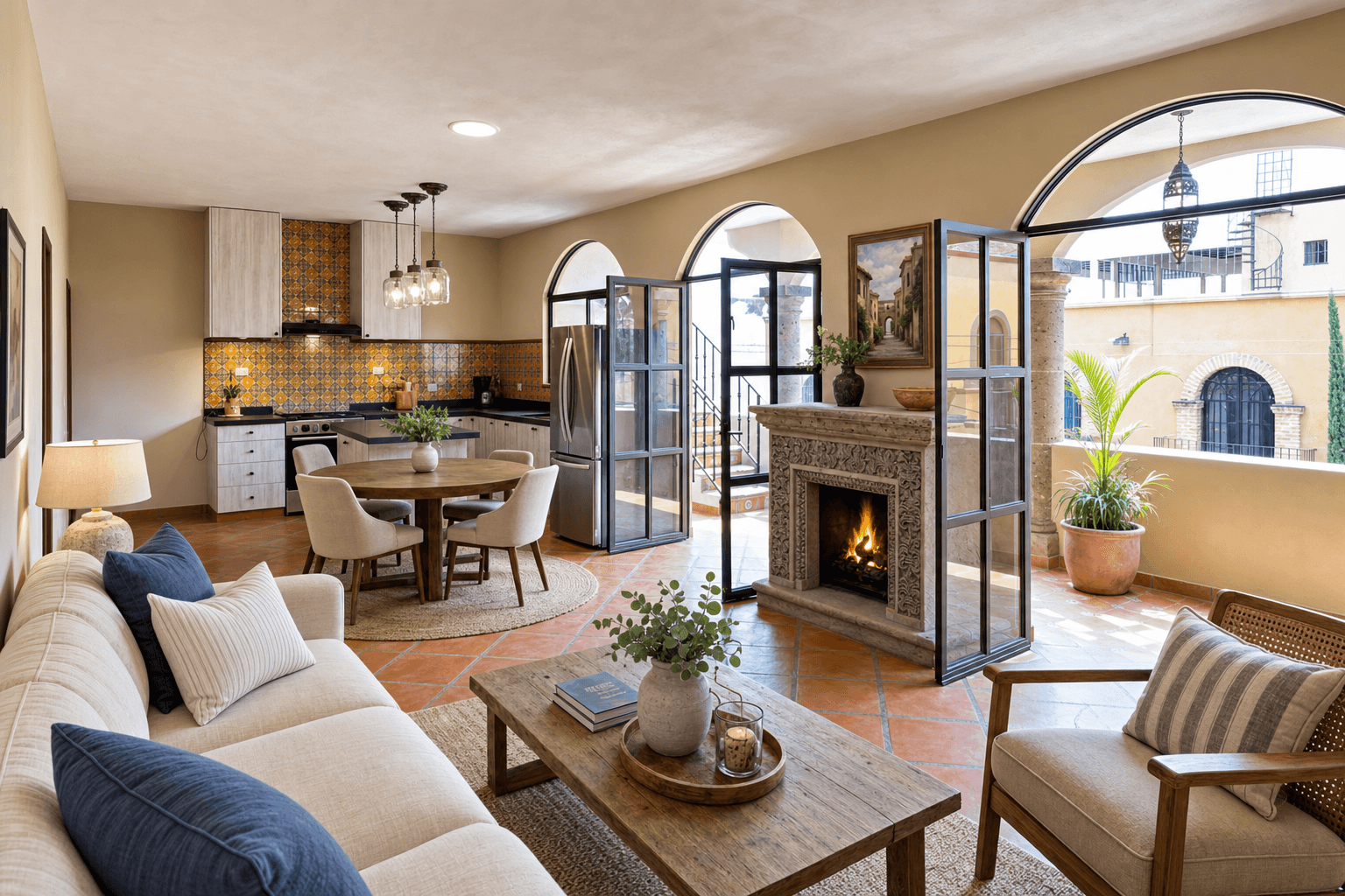 Duplex Juan Escutia 142 — Independencia, San Miguel de Allende — photo 14 — sophisticated open living with fireside charm