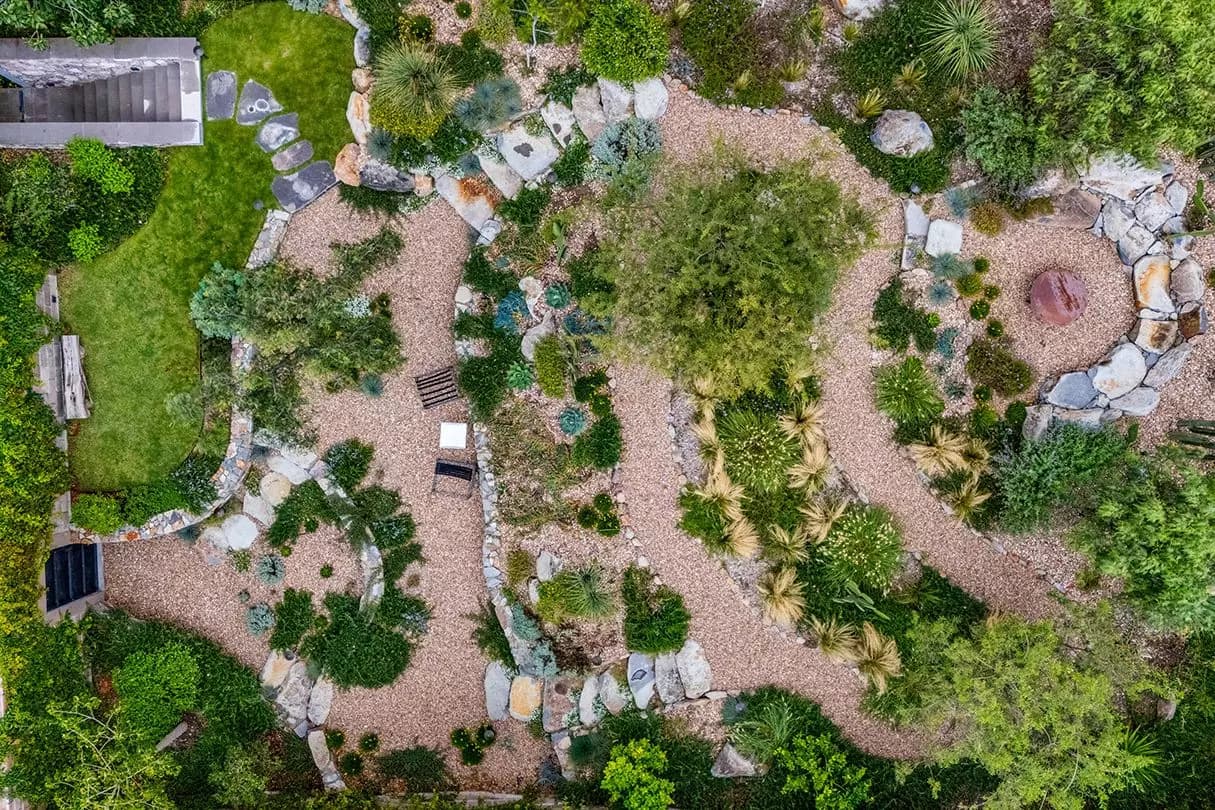 Casa Dos Gatos — Rinconada de Los Balcones, San Miguel de Allende — photo 23 — lush xeriscape garden, mature landscaping