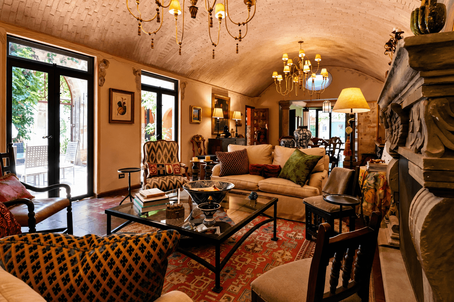 Casa Gibson — Centro, San Miguel de Allende — photo 6 — elegant barrel-vaulted living room masterpiece