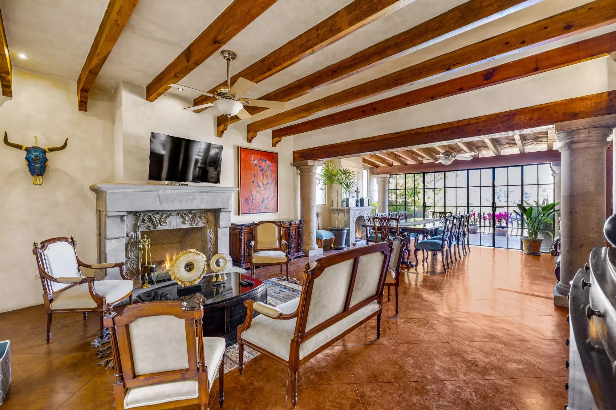 Casa Stone — Balcones, San Miguel de Allende — photo 19 — rustic-elegant living with soaring beams