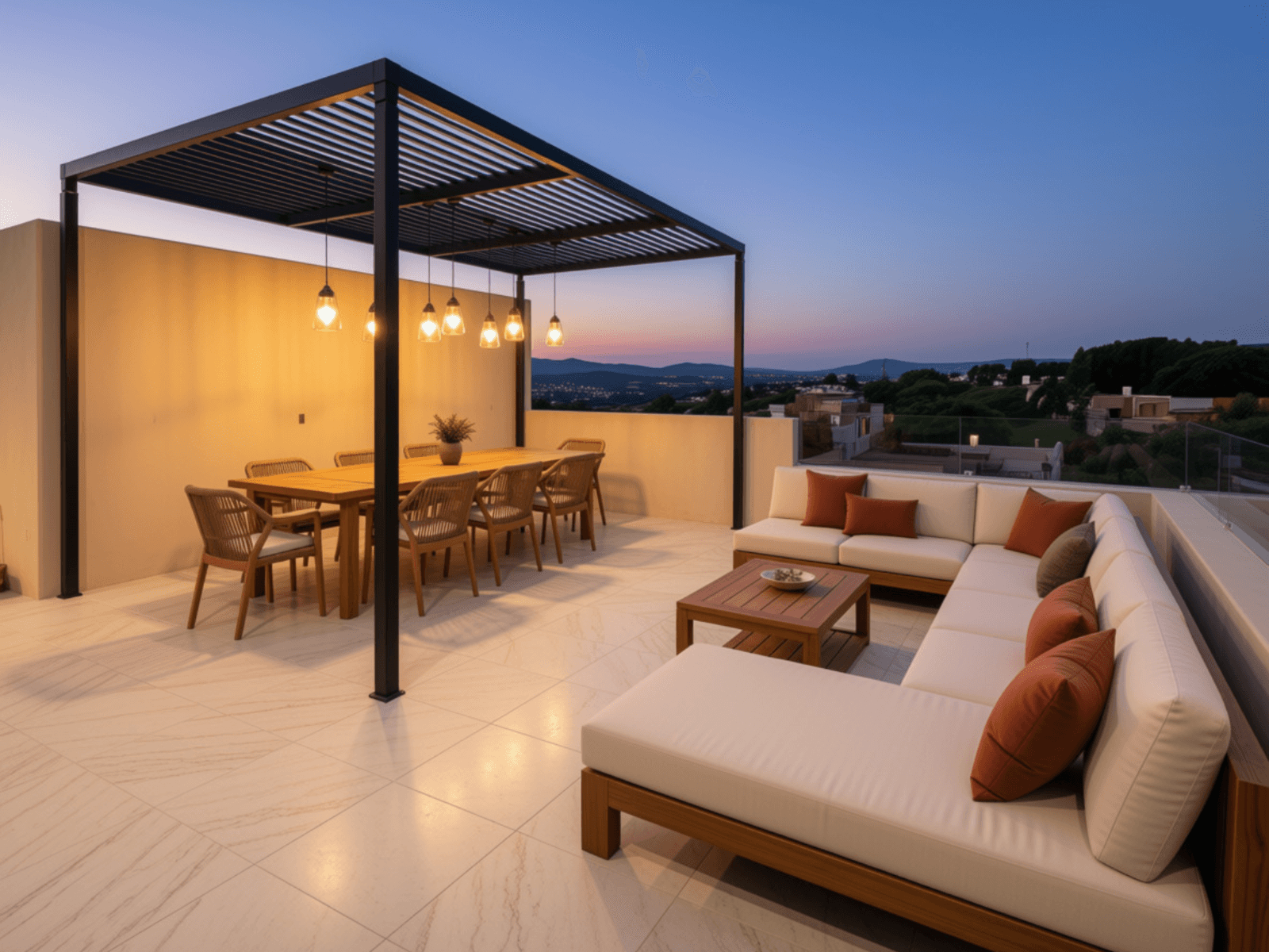 Luna Condominium 19A — La Palmita, San Miguel de Allende — photo 10 — twilight terrace with panoramic valley vistas