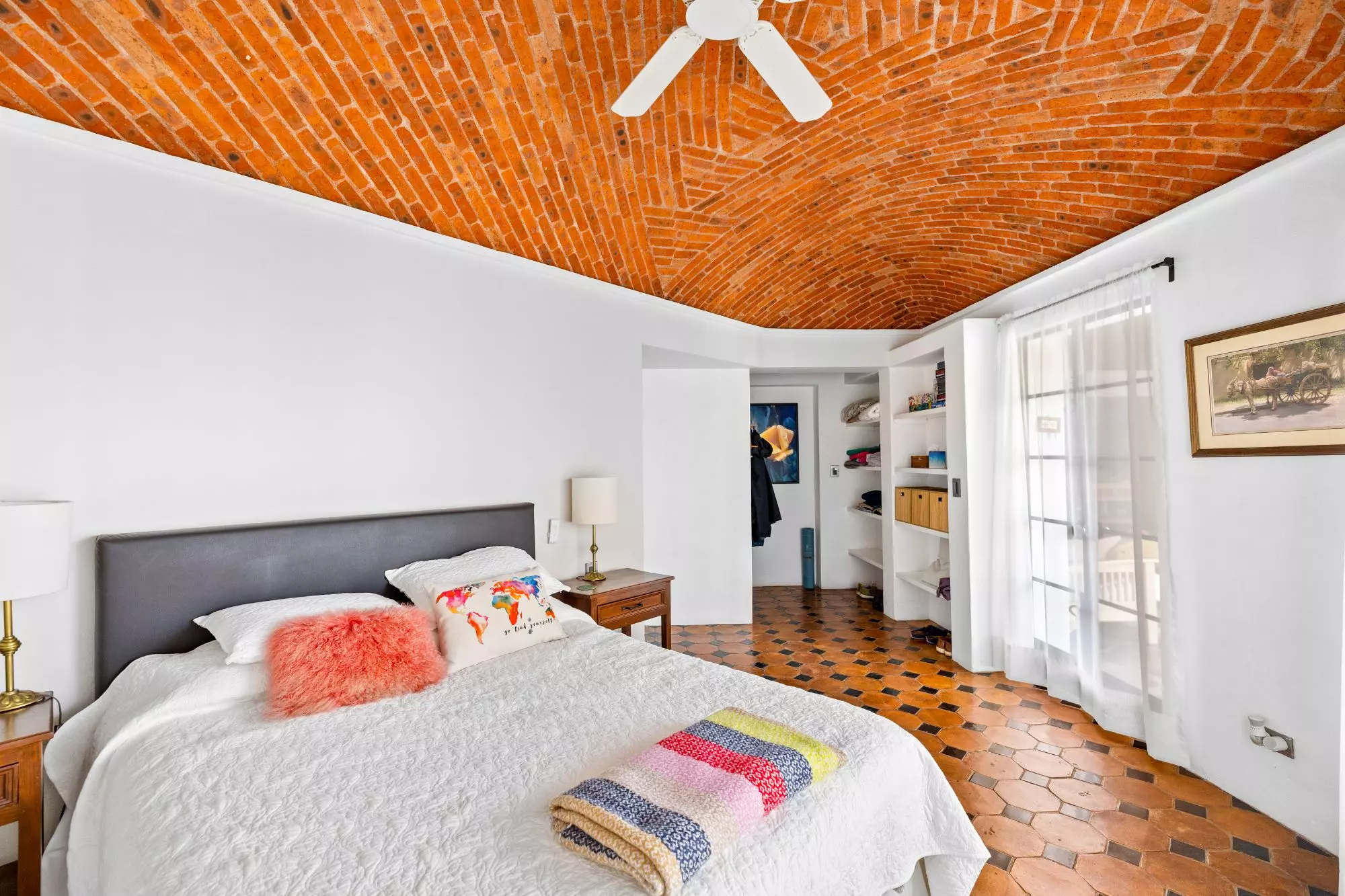 Casa del Foro — Balcones, San Miguel de Allende — photo 13 — charming bedroom with soaring brick ceilings